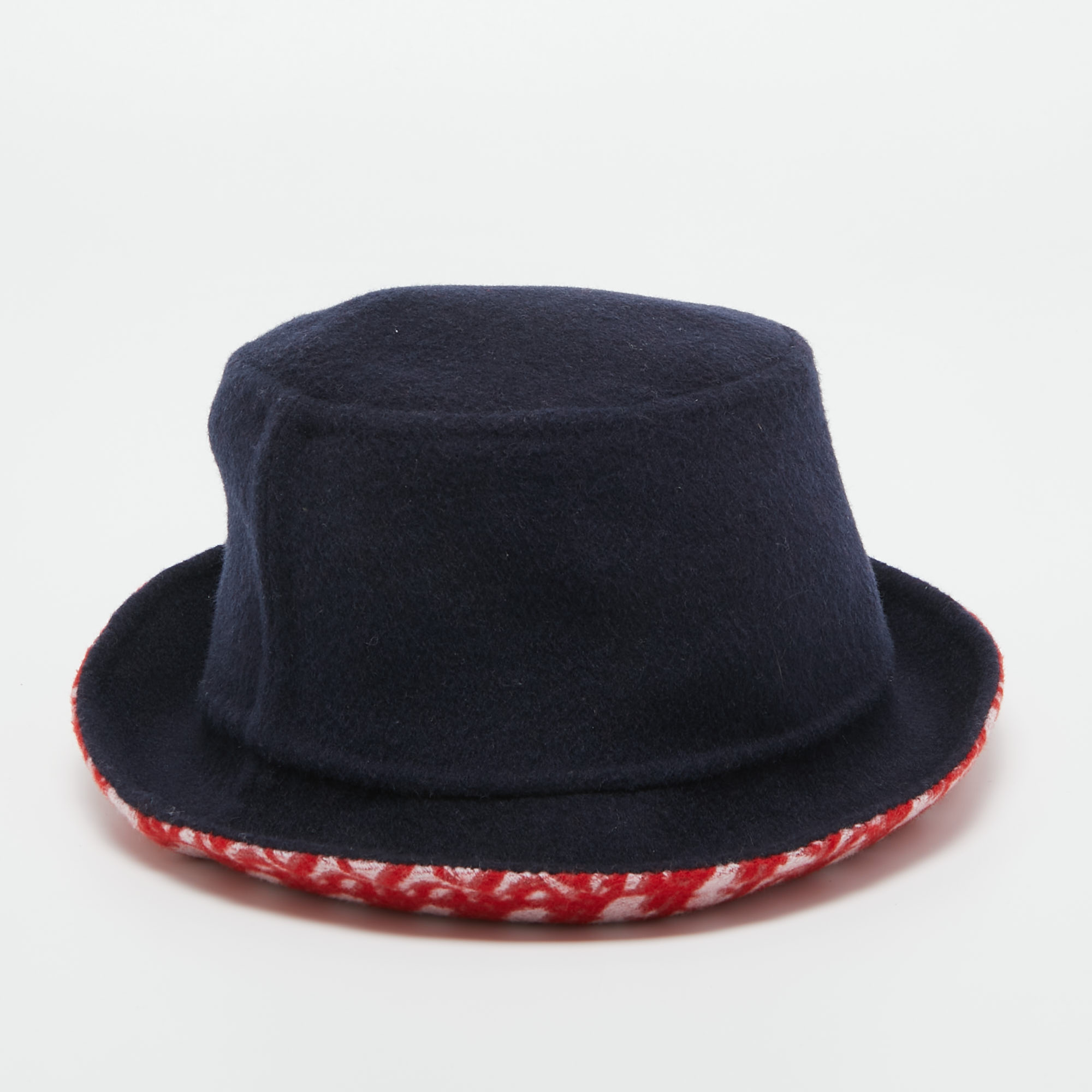 Dior Navy Blue/Red Oblique Wool Reversible Dior Chic Hat Size 57