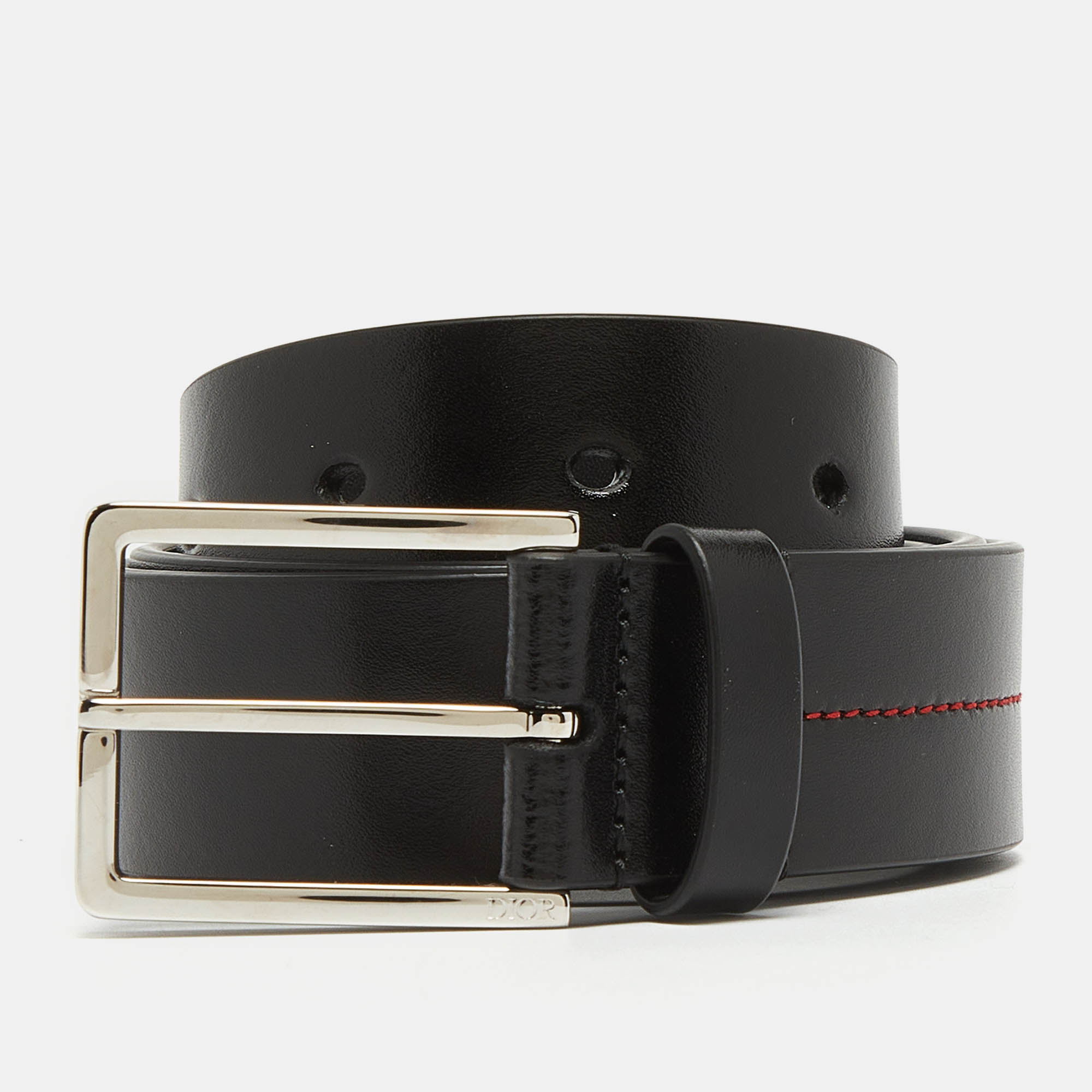 Dior black leather buckle belt 80cm