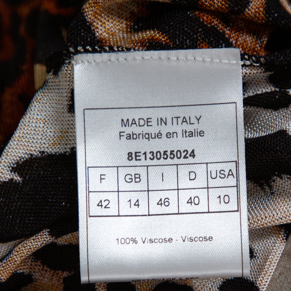 Dior Brown Leopard Print Knit Pleat Front Tank Top L