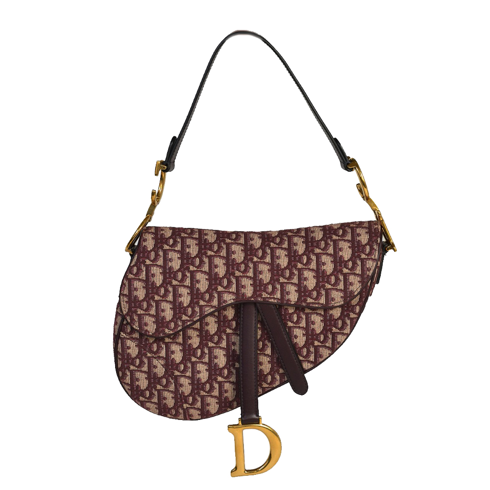 Dior Burgundy Oblique Canvas Saddle Bag