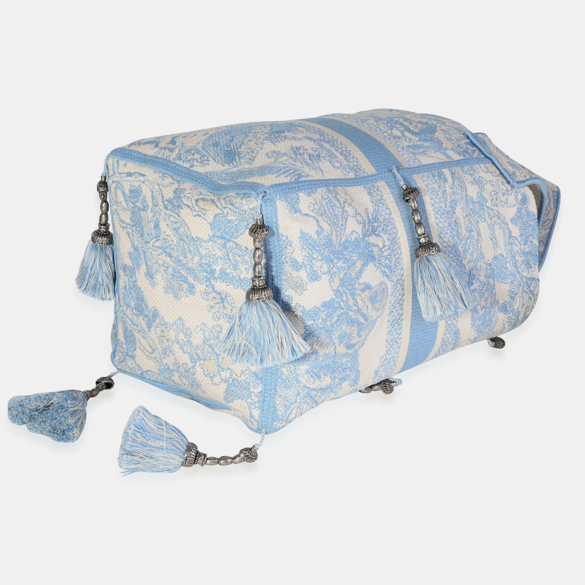 Dior Cornflower Blue Toile De Jouy Embroidery D-Bubble Bucket Bag