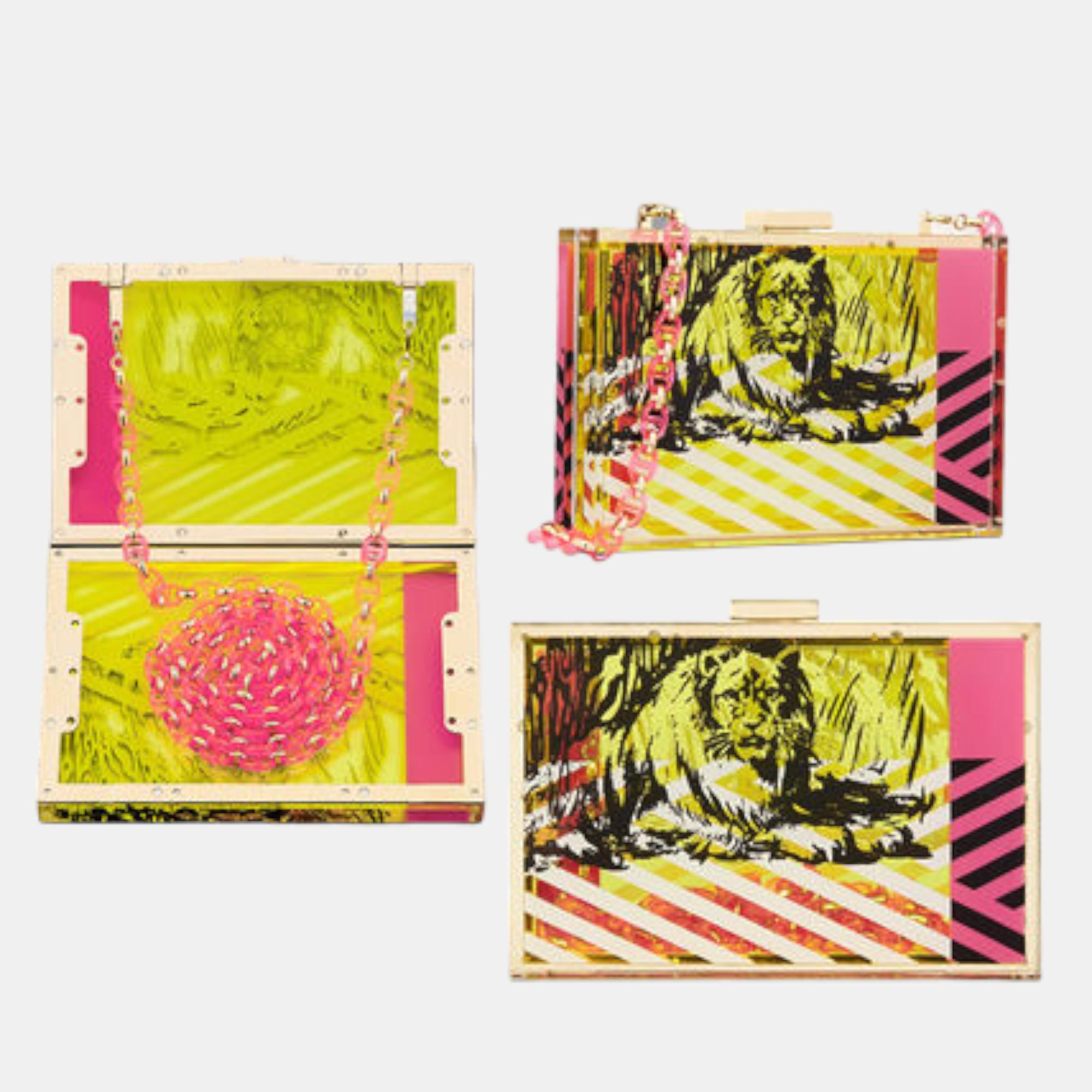 DIOR Transparent Resin With Bright Yellow And Pink D-Jungle Pop Print MINAUDIÃ RE BAG M3021OMBK886U