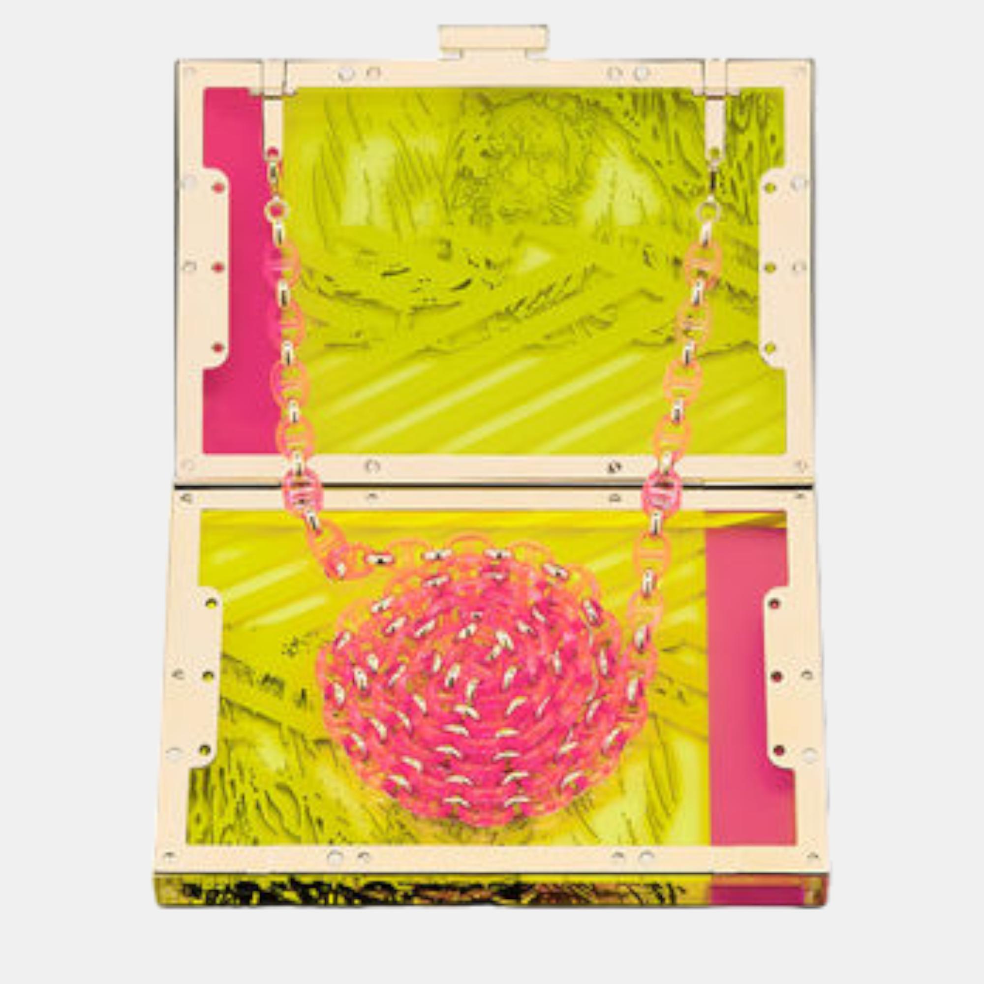 DIOR Transparent Resin With Bright Yellow And Pink D-Jungle Pop Print MINAUDIÃ RE BAG M3021OMBK886U