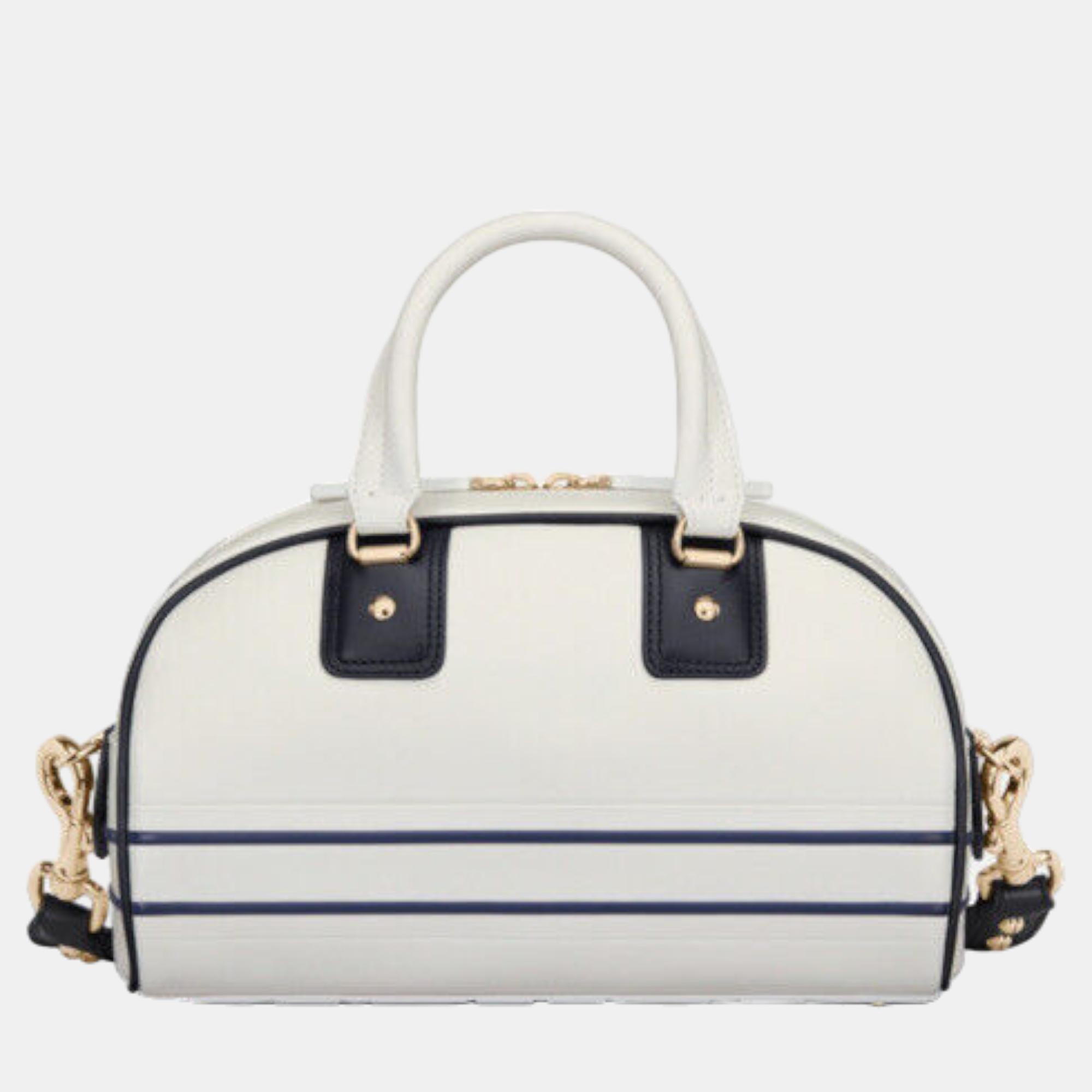 SMALL DIOR White And Blue Smooth Calfskin VIBE ZIP BOWLING BAG M6209OOBR933U