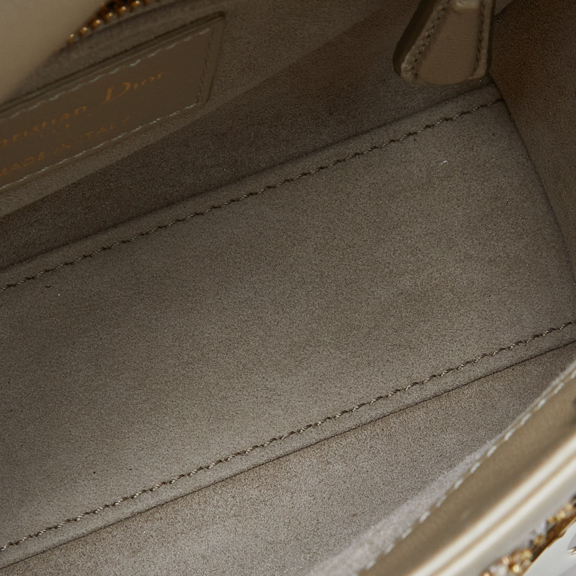 Dior Beige Beaded Embellished Leather Mini Lady Dior Tote