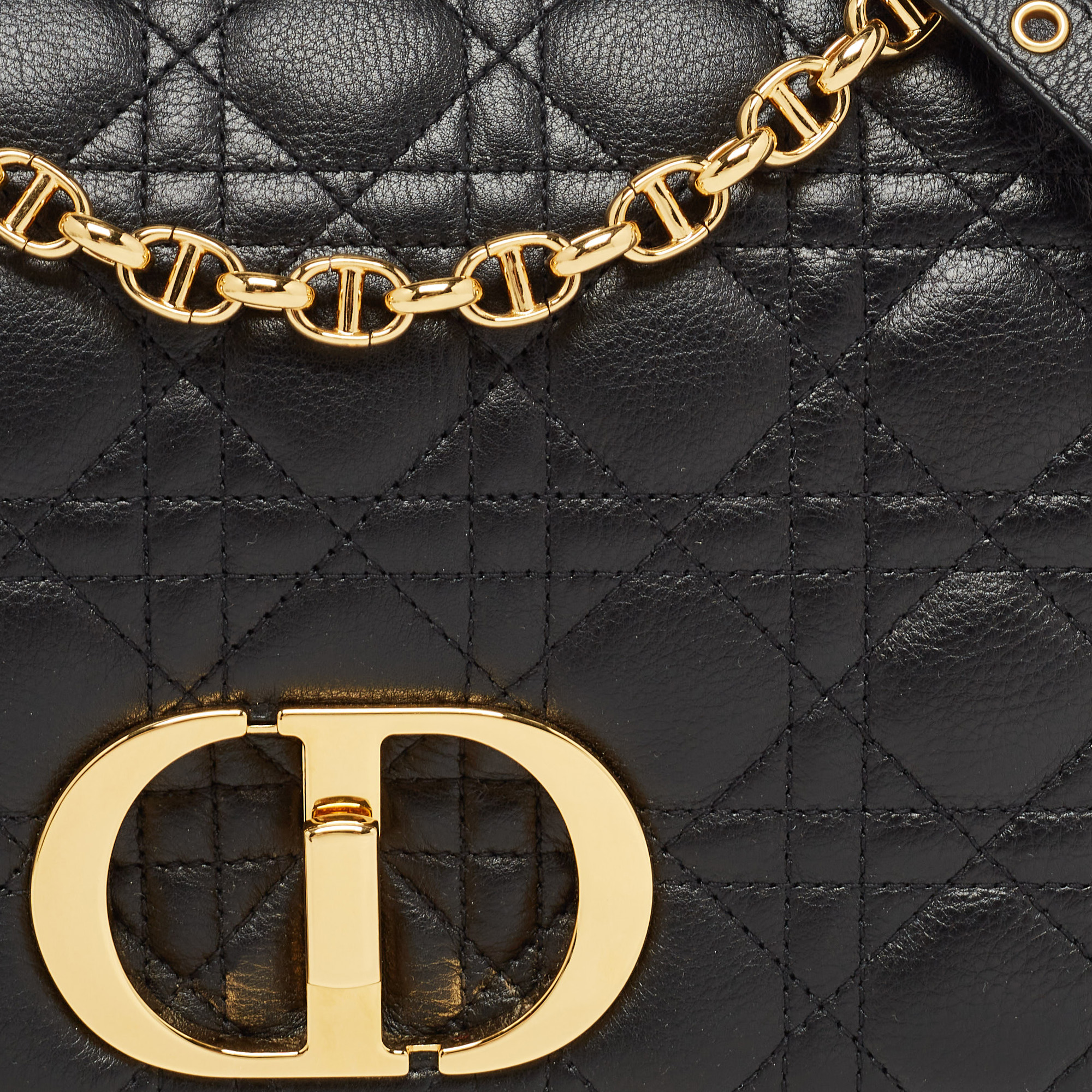 Dior Black Cannage Leather Large Caro Shoulder Bag