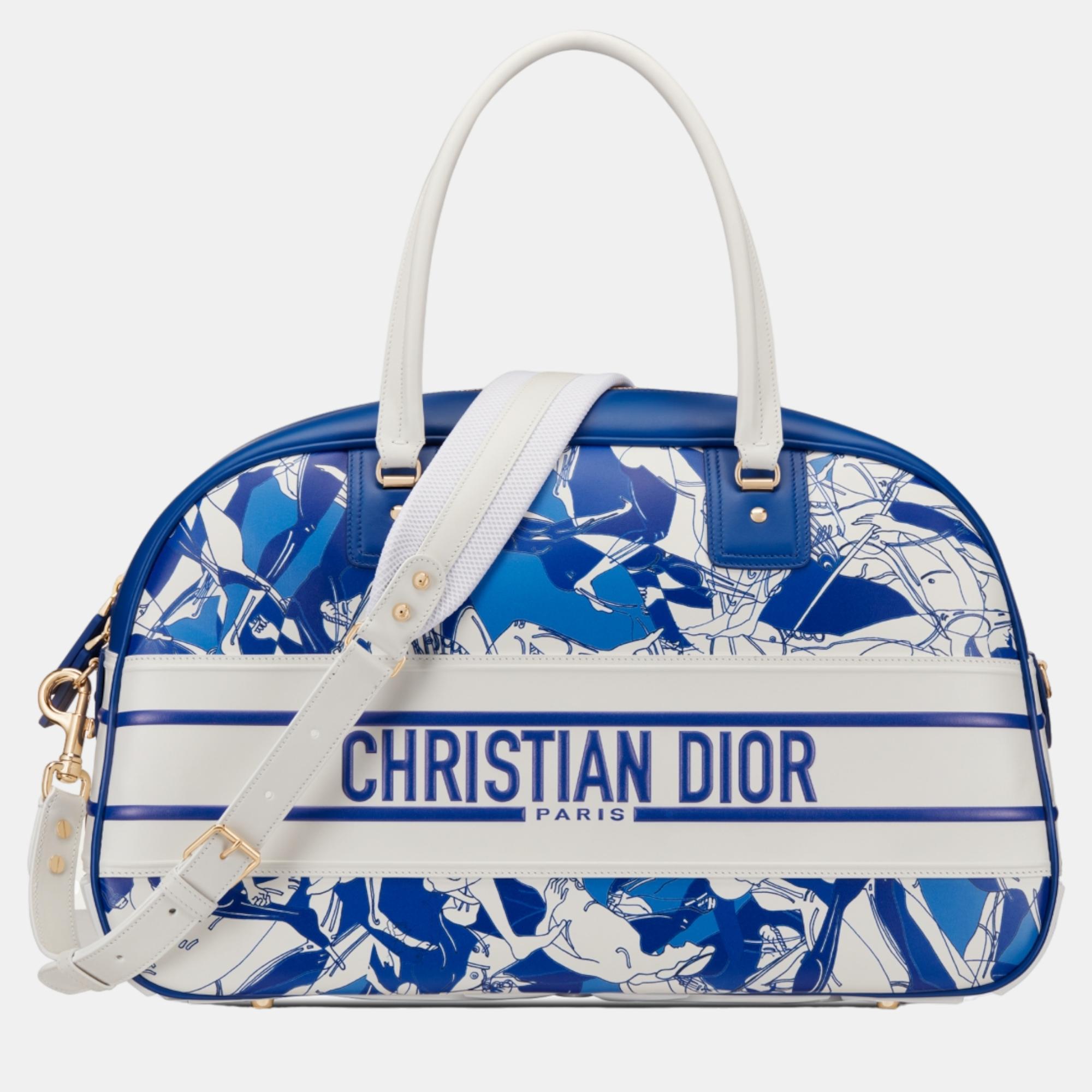 Christian dior blue calfskin large dior vibe classic bowling bag