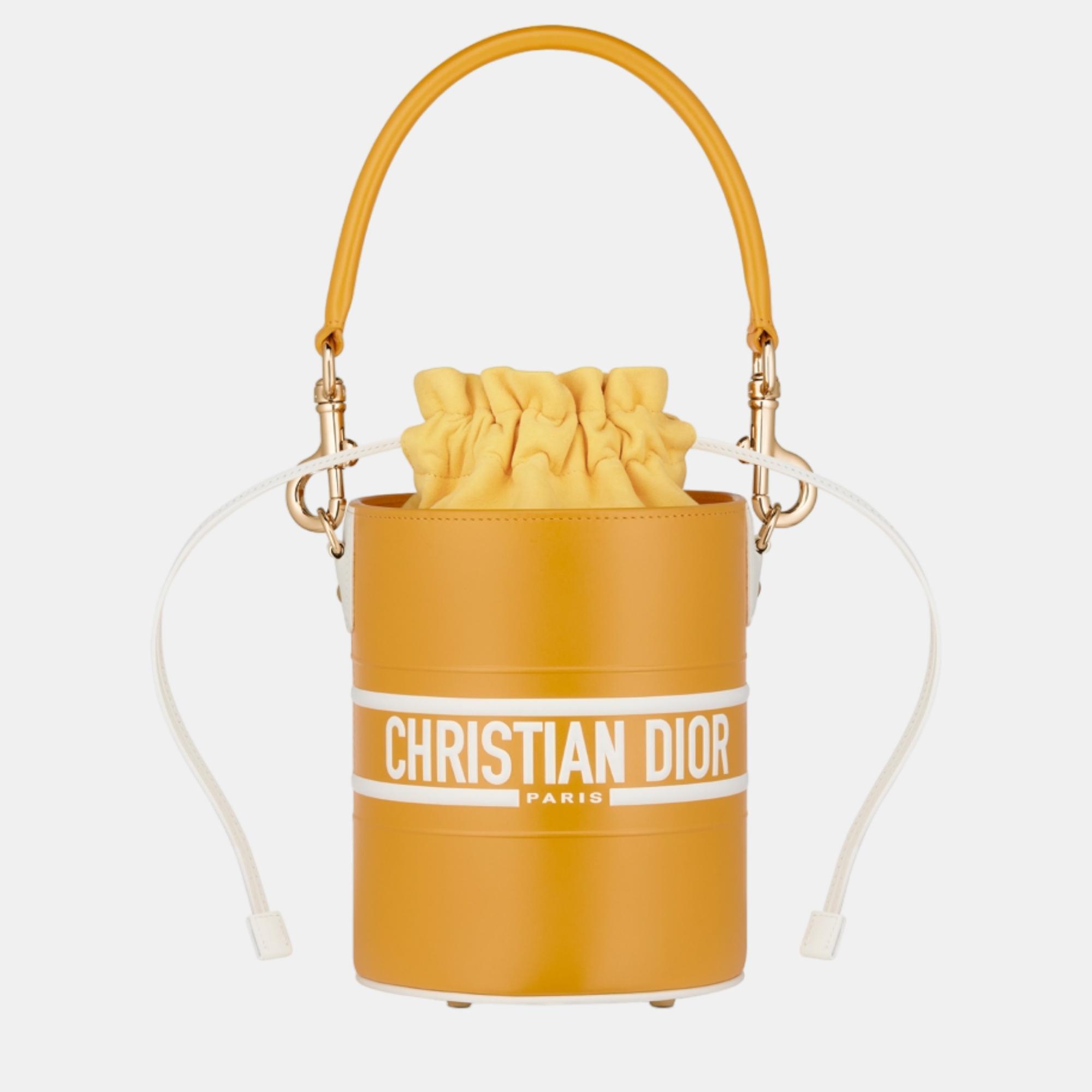 Christian dior yellow calfskin small dior vibe bucket bag