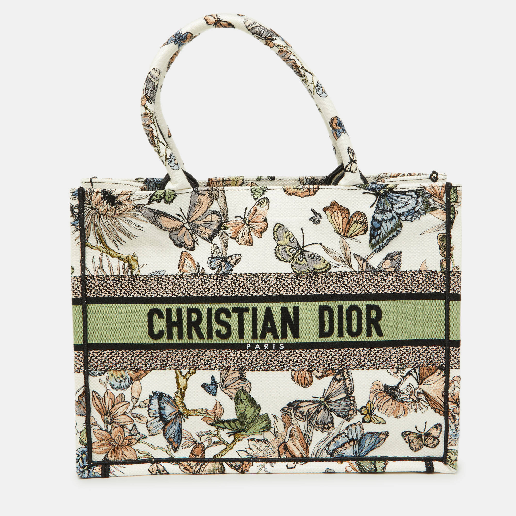 Dior multicolor butterfly embroidered canvas medium book tote