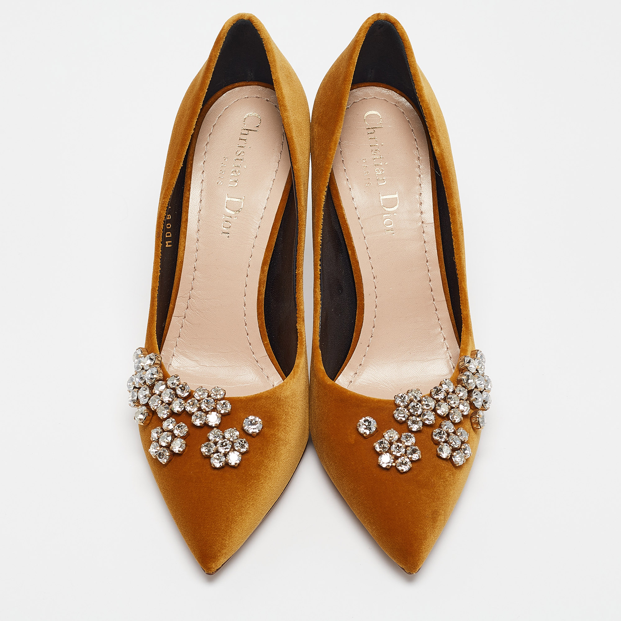 Dior Mustard Yellow Velvet Crystal Embellished Pumps Size 36