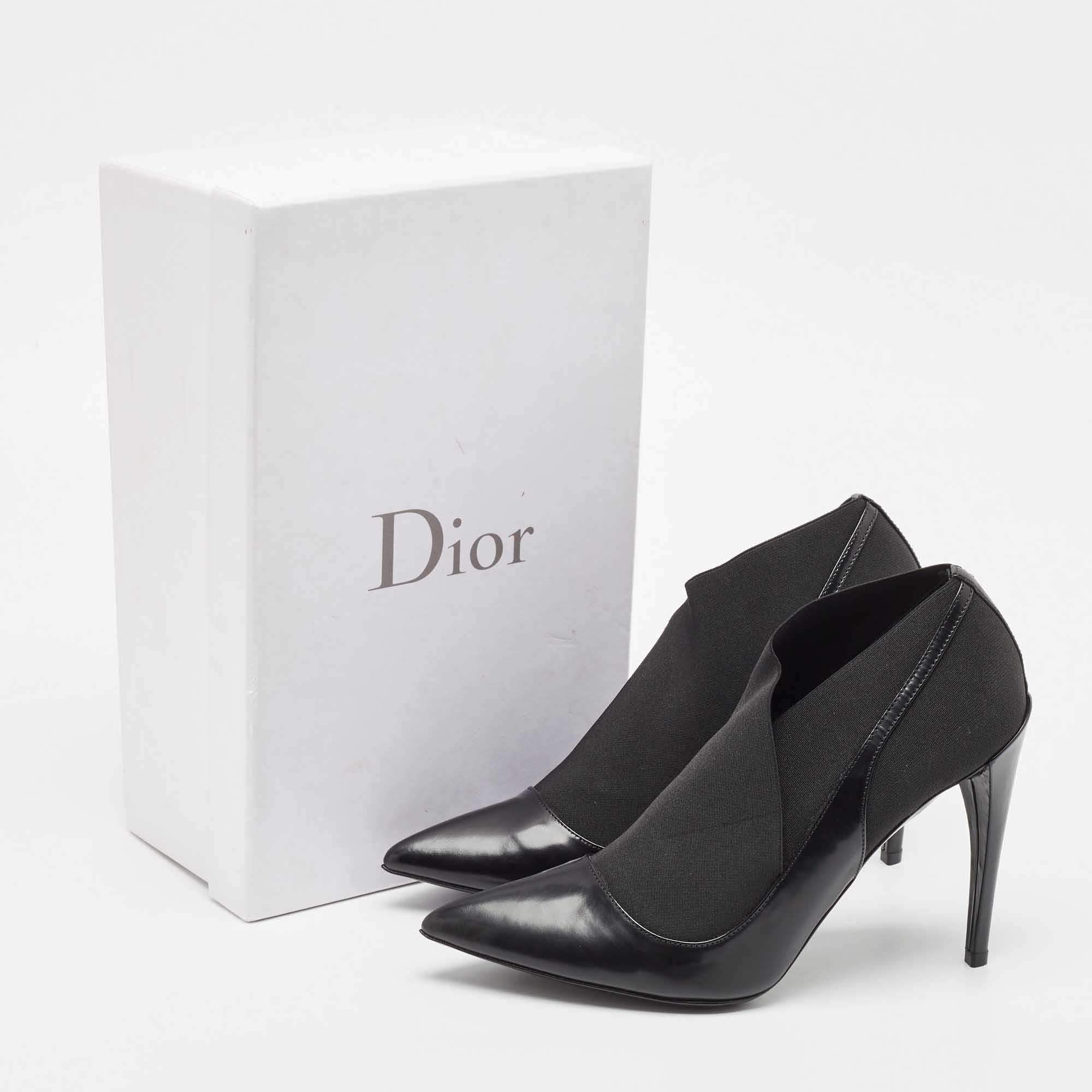 Dior Black Patent Leather And Stretch Fabric Ankle Booties Size 39