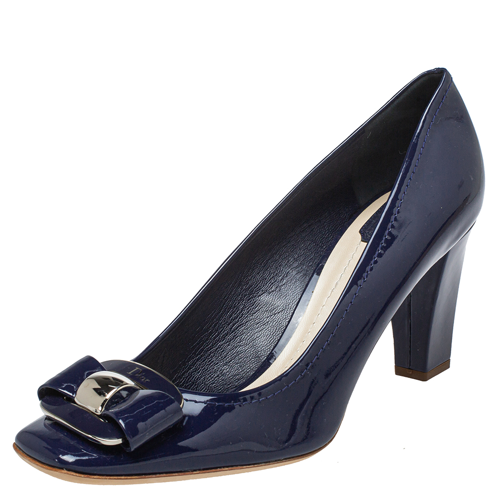 Dior Navy Blue Patent Leather Buckle Pumps Size 42