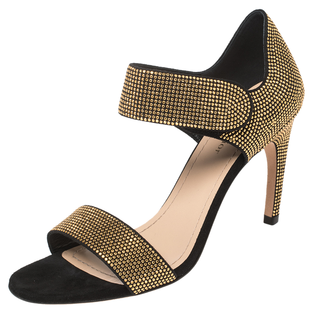 Dior Black Suede Stud Embellished Couture Choc Ankle Strap Sandals Size 39
