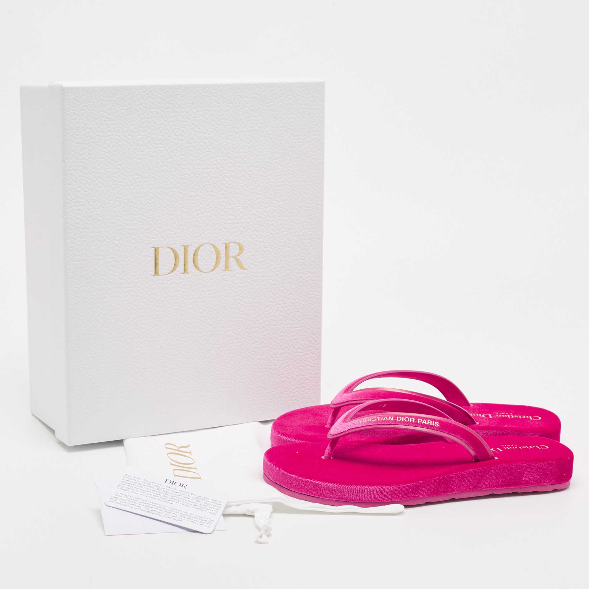 Dior Pink Velvet And Leather Diorsea Thong Flat Slides Size 38