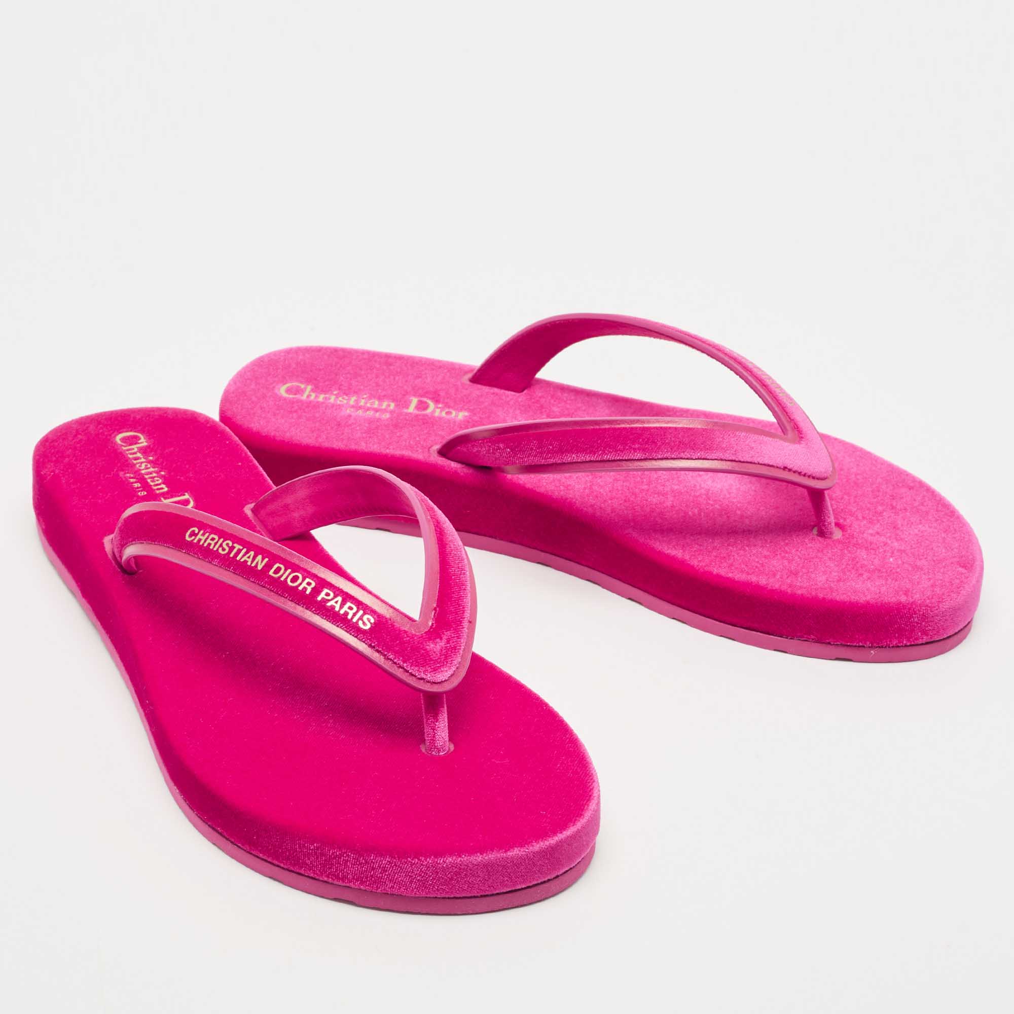 Dior Pink Velvet And Leather Diorsea Thong Flat Slides Size 38