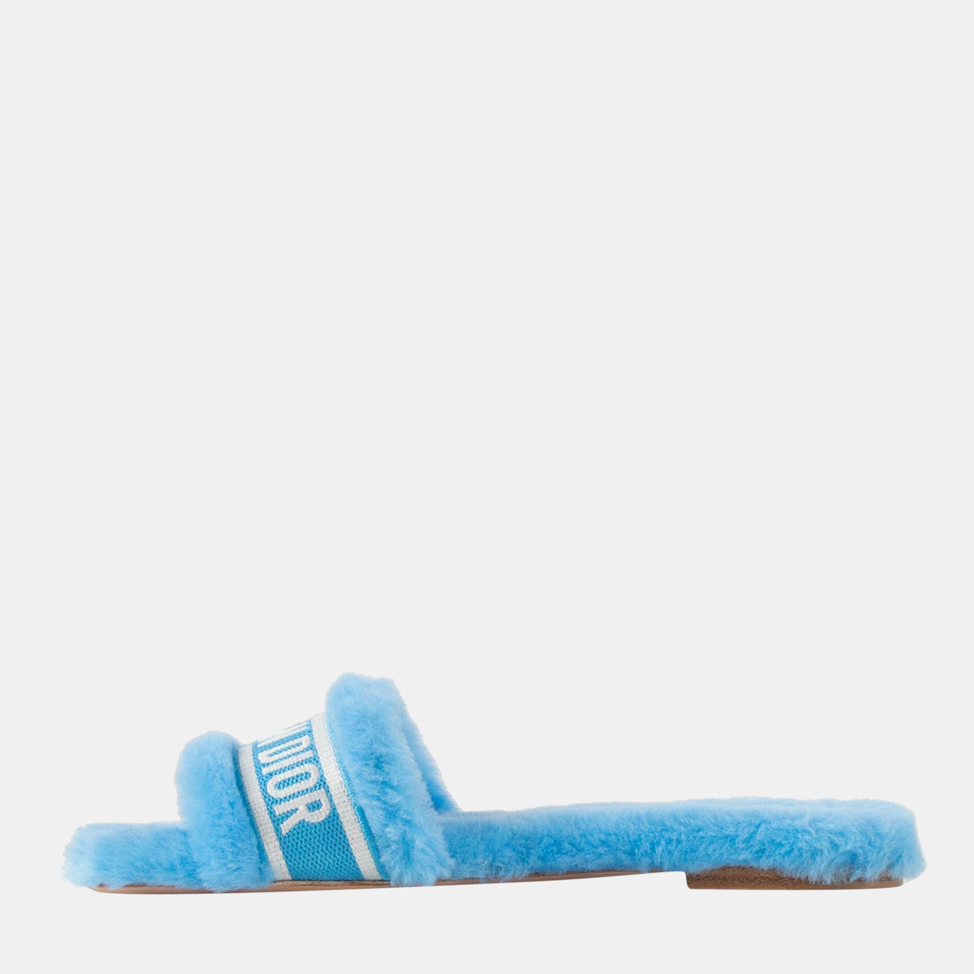 DIOR Bright Blue Embroidered Cotton And Shearling CHEZ MOI SLIDE KDQ708ESK17N38