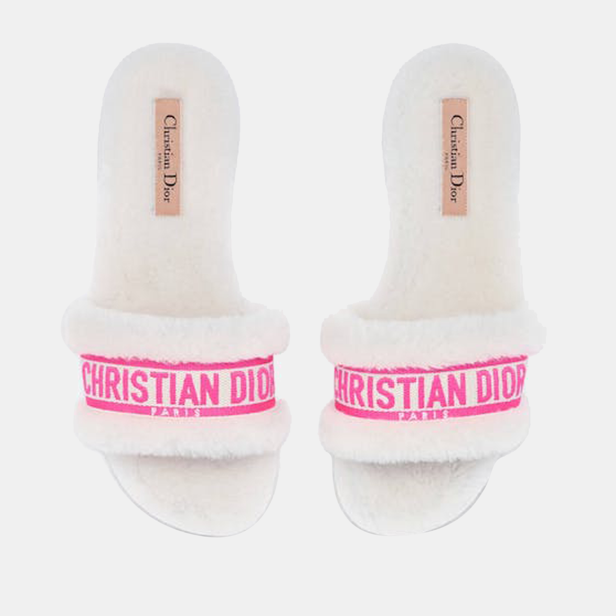 DIOR Bright Pink Cotton Embroidery And White Shearling CHEZ MOI SLIDE KDQ708FEK76W38
