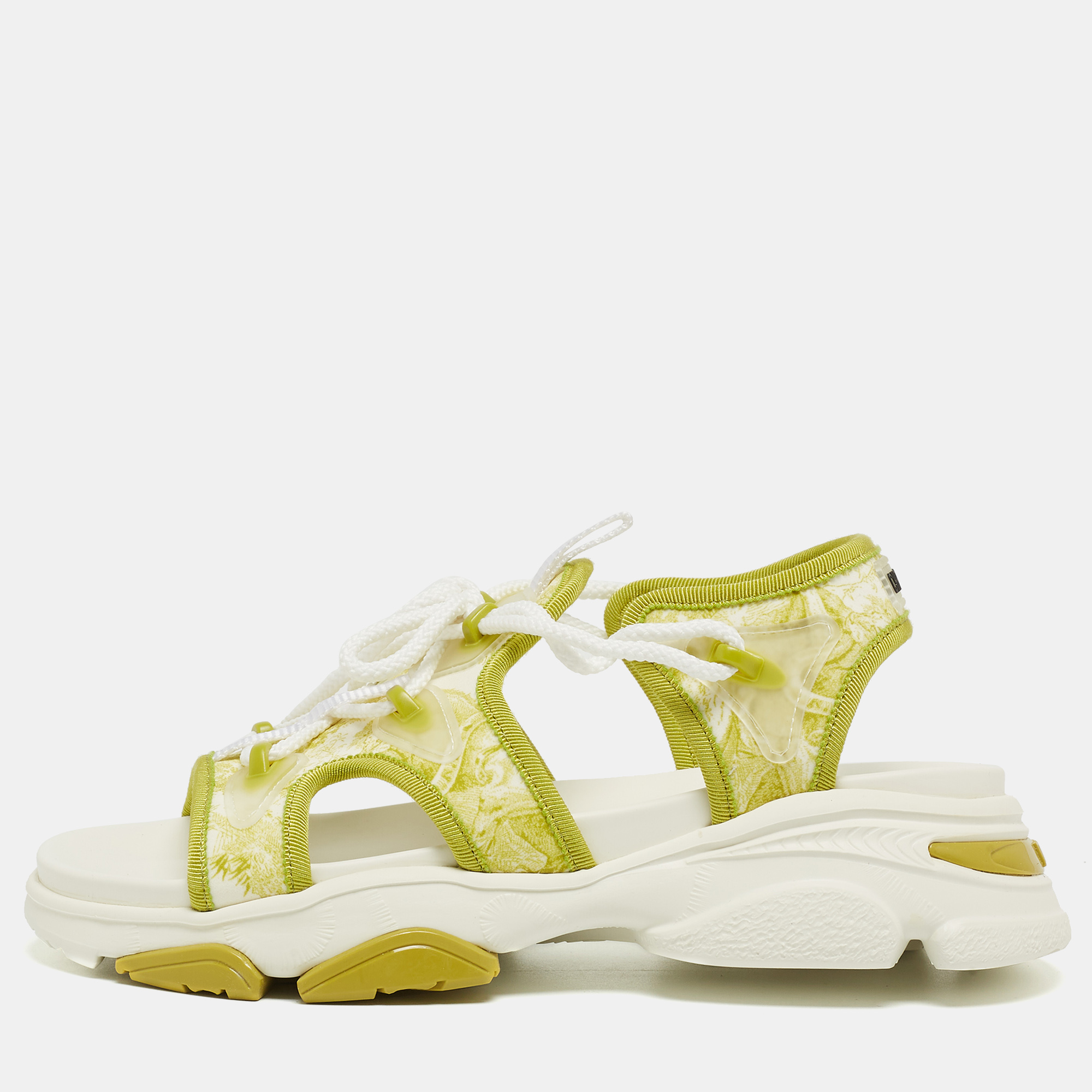 Dior Green/White Canvas And PVC D-Connect Sandals Size 37.5