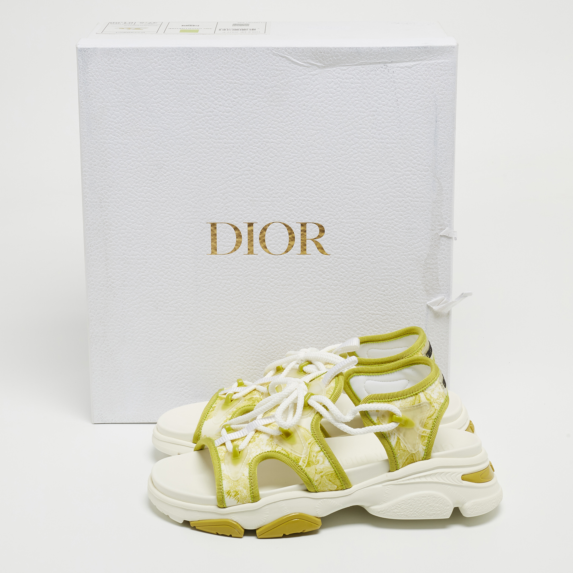 Dior Green/White Canvas And PVC D-Connect Sandals Size 37.5
