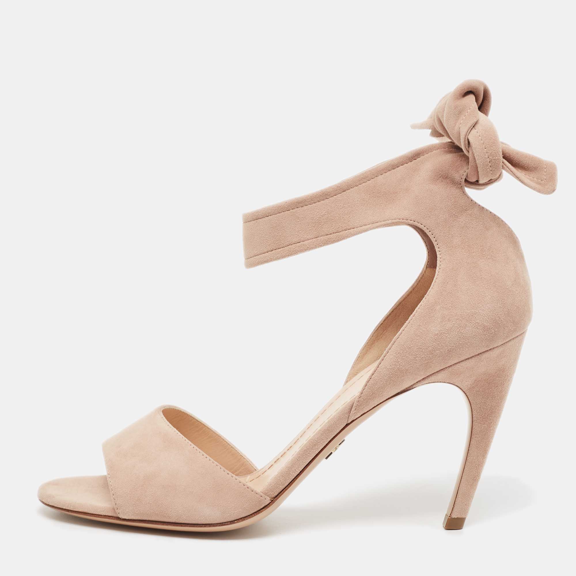 Dior beige suede la belle open toe ankle wrap sandals size 40.5