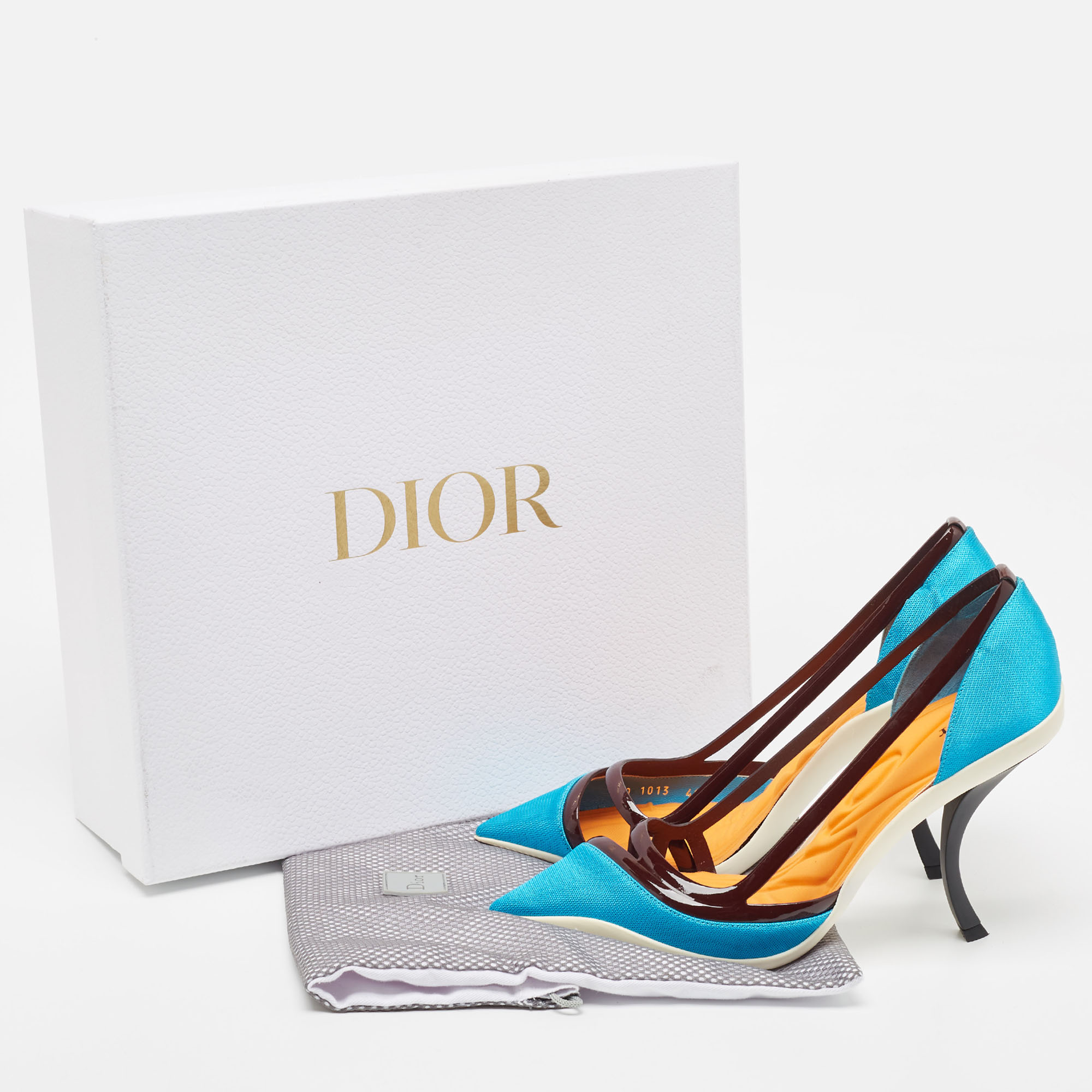 Dior Blue Mesh And Patent Curve Heel Pumps Size 40.5
