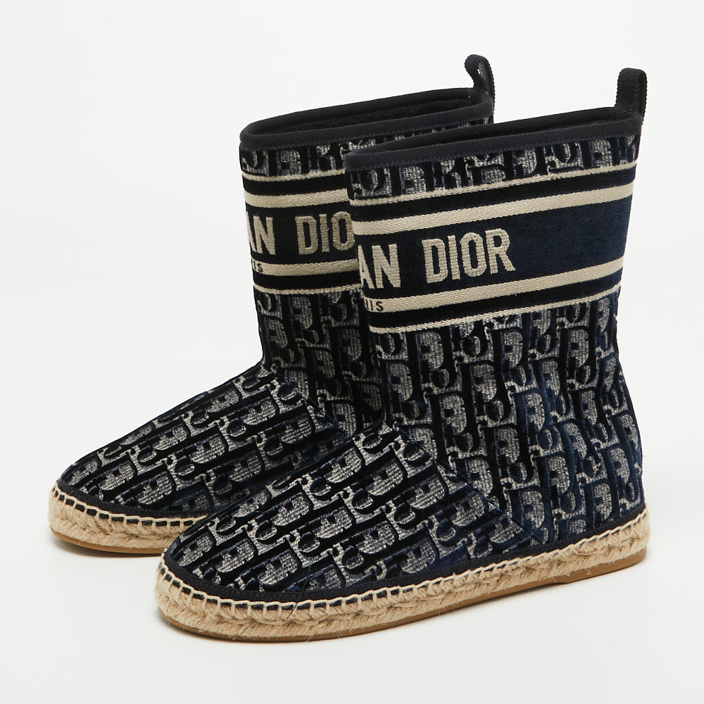 Dior Navy Blue Velvet And Canvas Granville Snow Boots Size 37