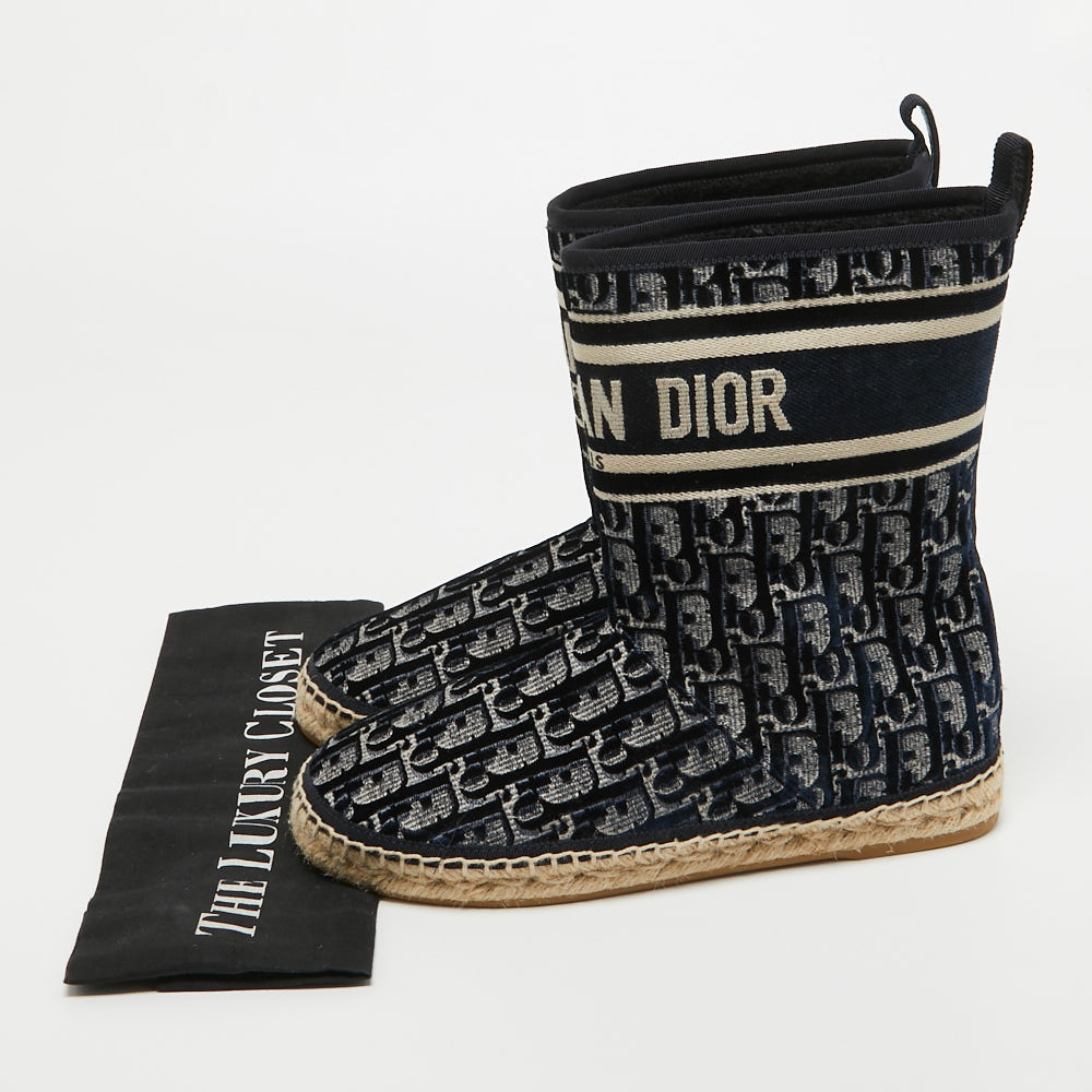 Dior Navy Blue Velvet And Canvas Granville Snow Boots Size 37