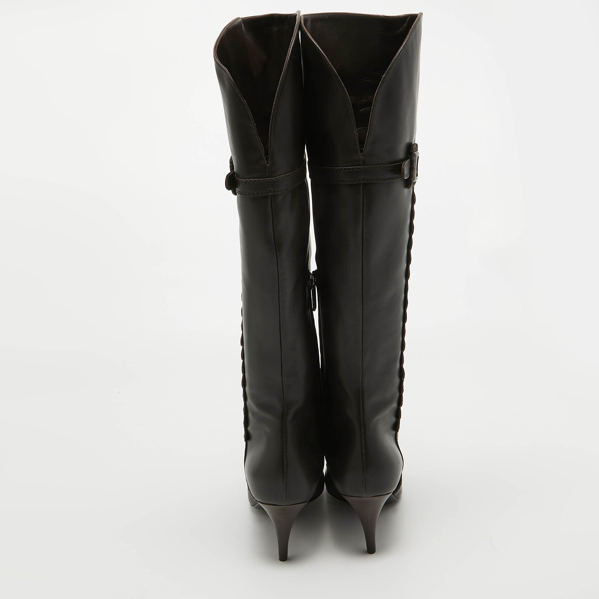 Dior Brown Leather Embellished Knee Length Boots Size 39.5