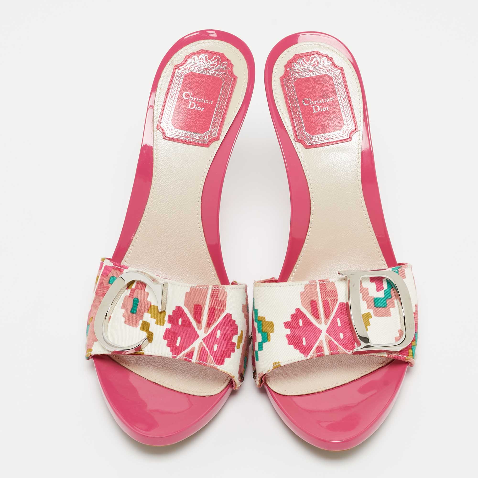 Dior Pink Canvas D Logo Slide Sandals Size 38.5