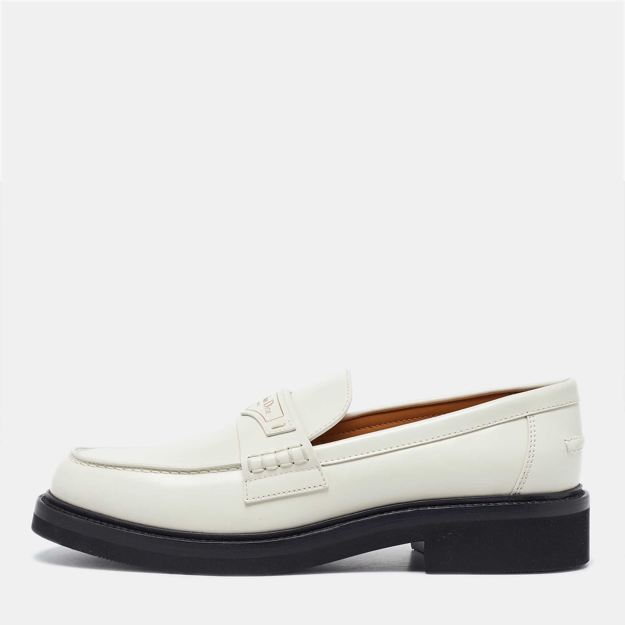 Dior white leather boy slip on loafers size 40