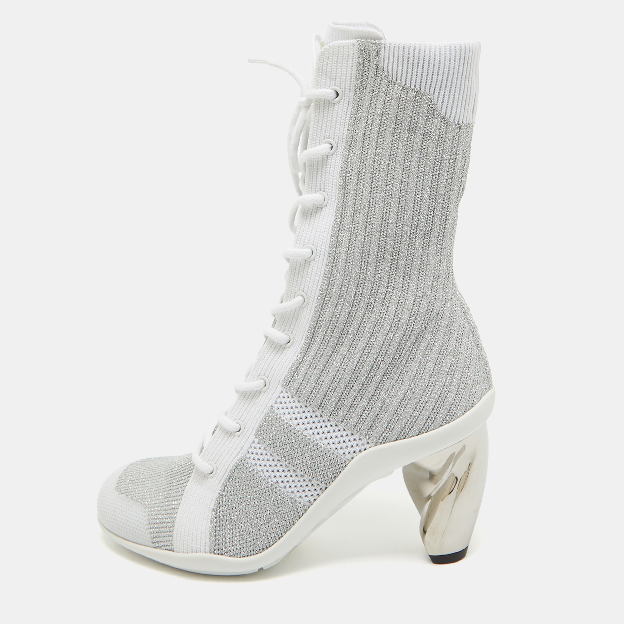 Dior silver knit fabric d-zenith ankle boots size 37.5