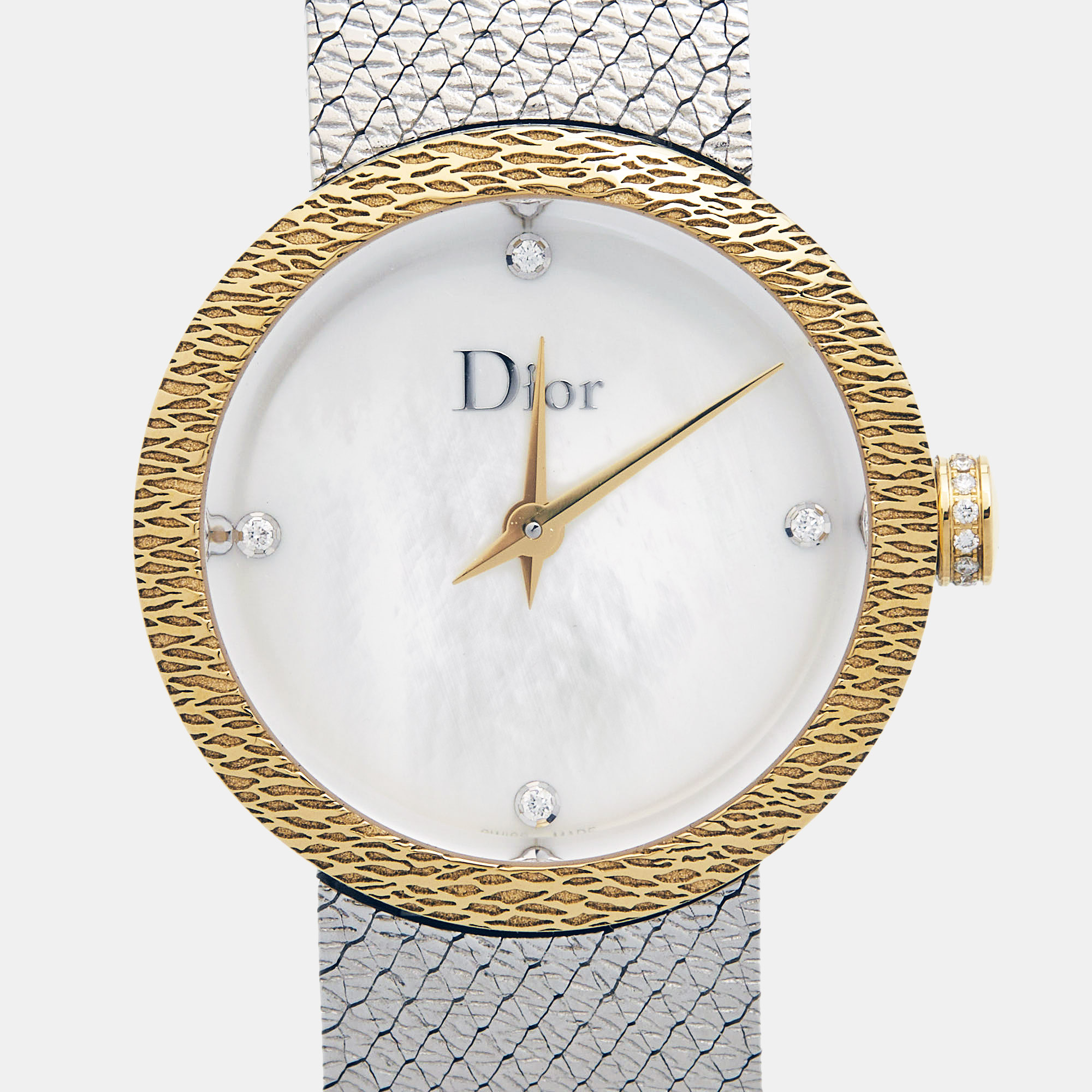 Dior Mother Of Pearl Diamond 18K Yellow Gold Stainless Steel La D De Dior Women's Wristwatch 25 Mm