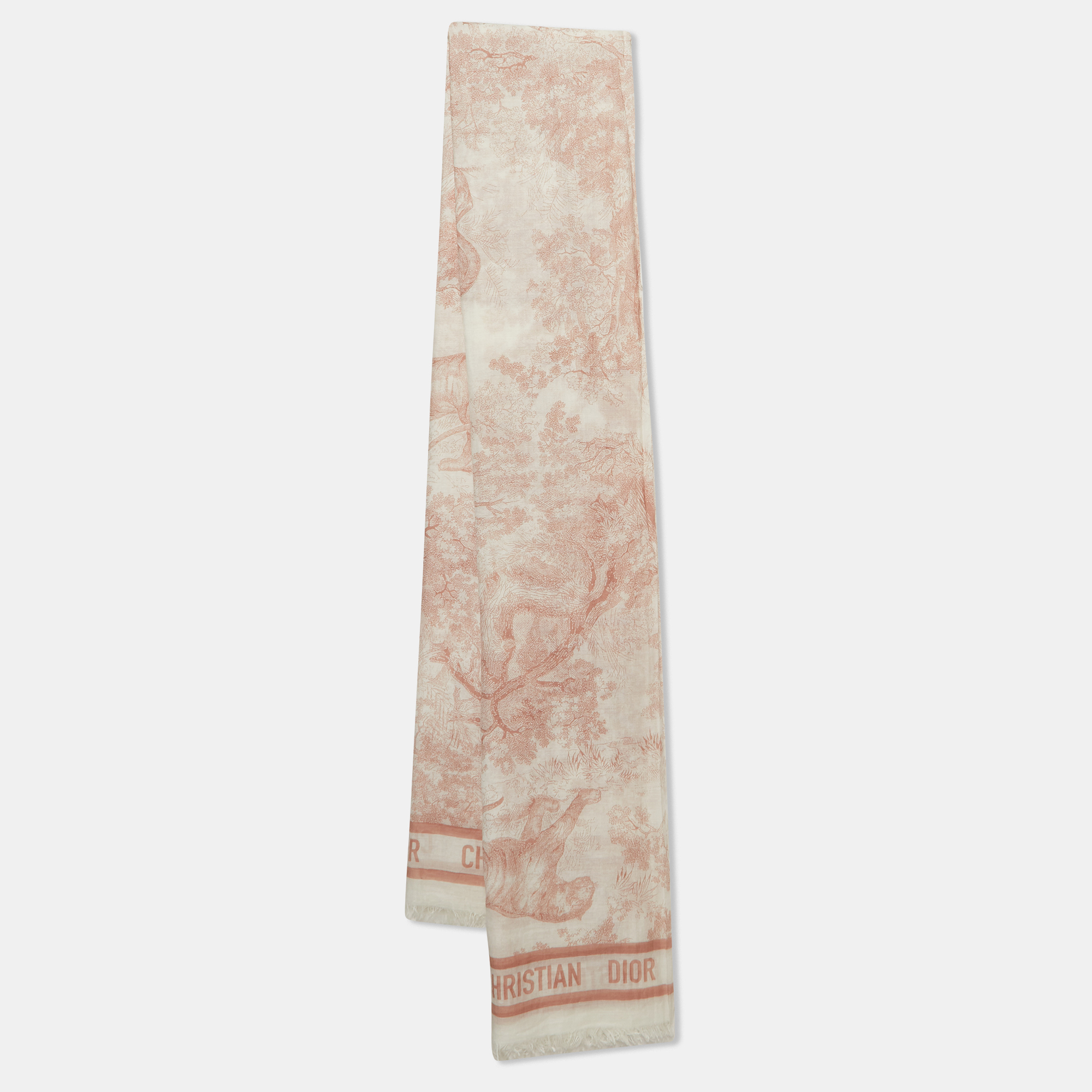 Dior pink cotton fringe dioriviera toile de jouy sarong scarf