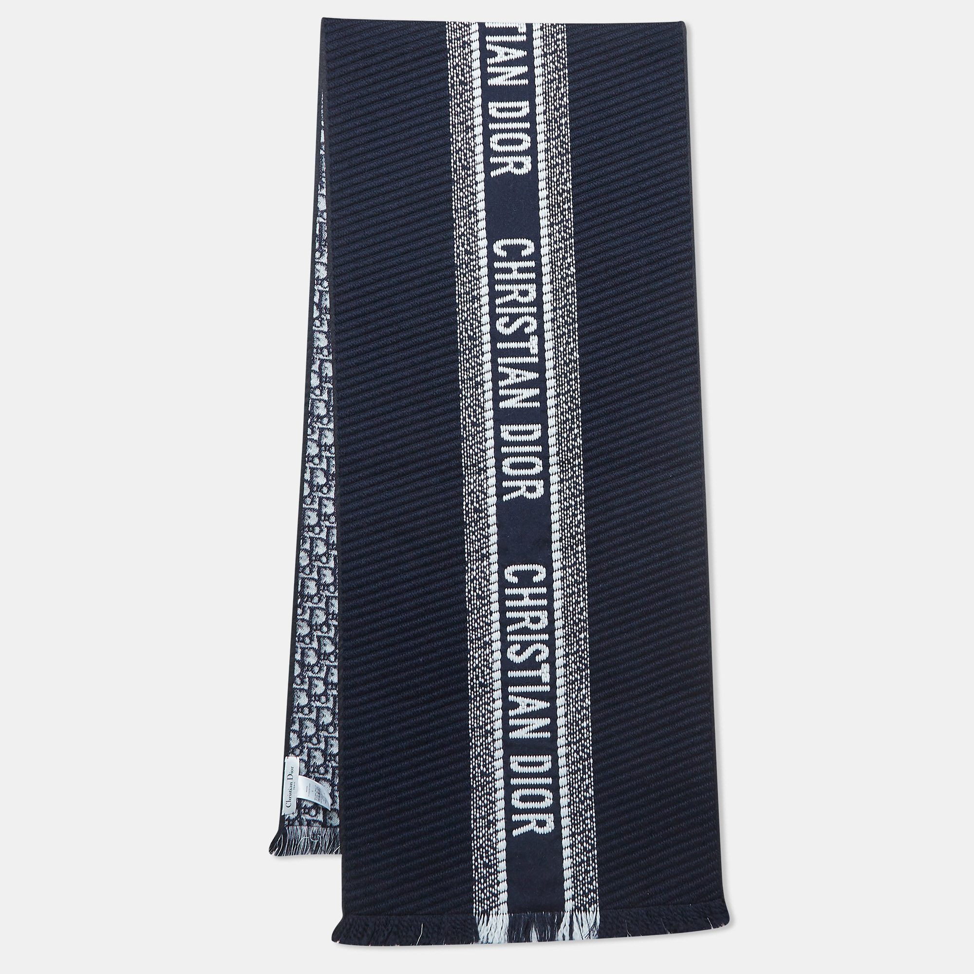 Dior navy blue oblique university reversible scarf