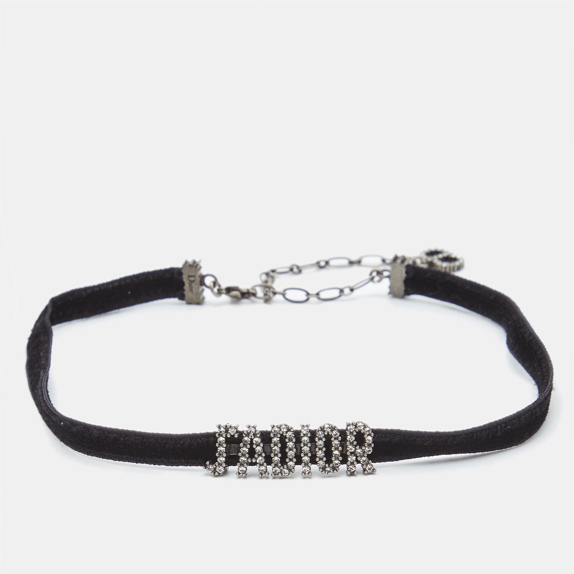 Dior j'adior crystal studded black velvet choker necklace