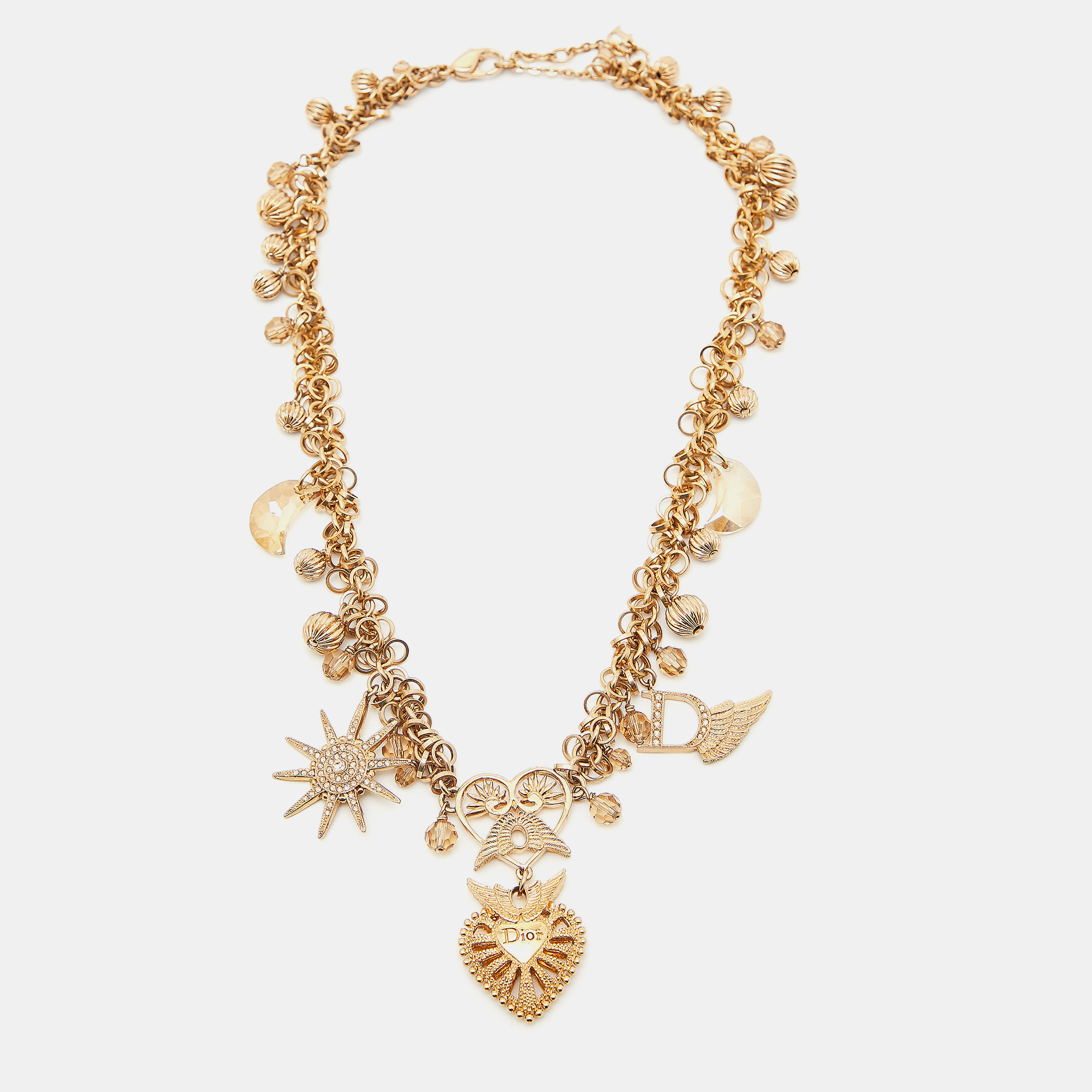 Dior crystals beads gold tone necklace