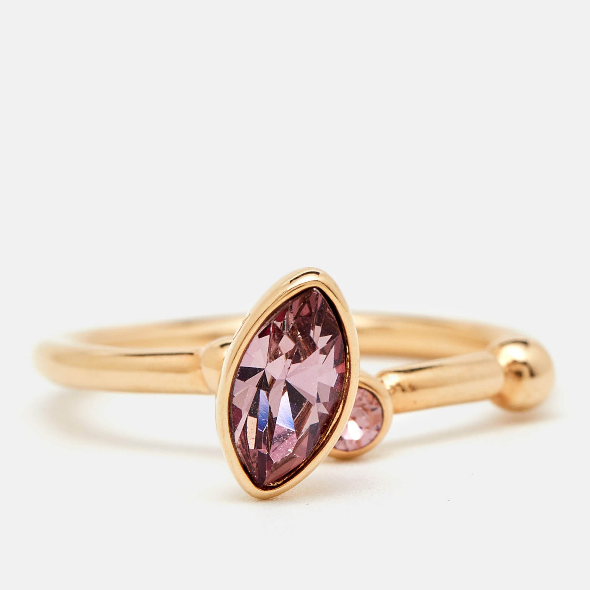 Dior Pink Crystal Gold Tone Ring Size EU 50