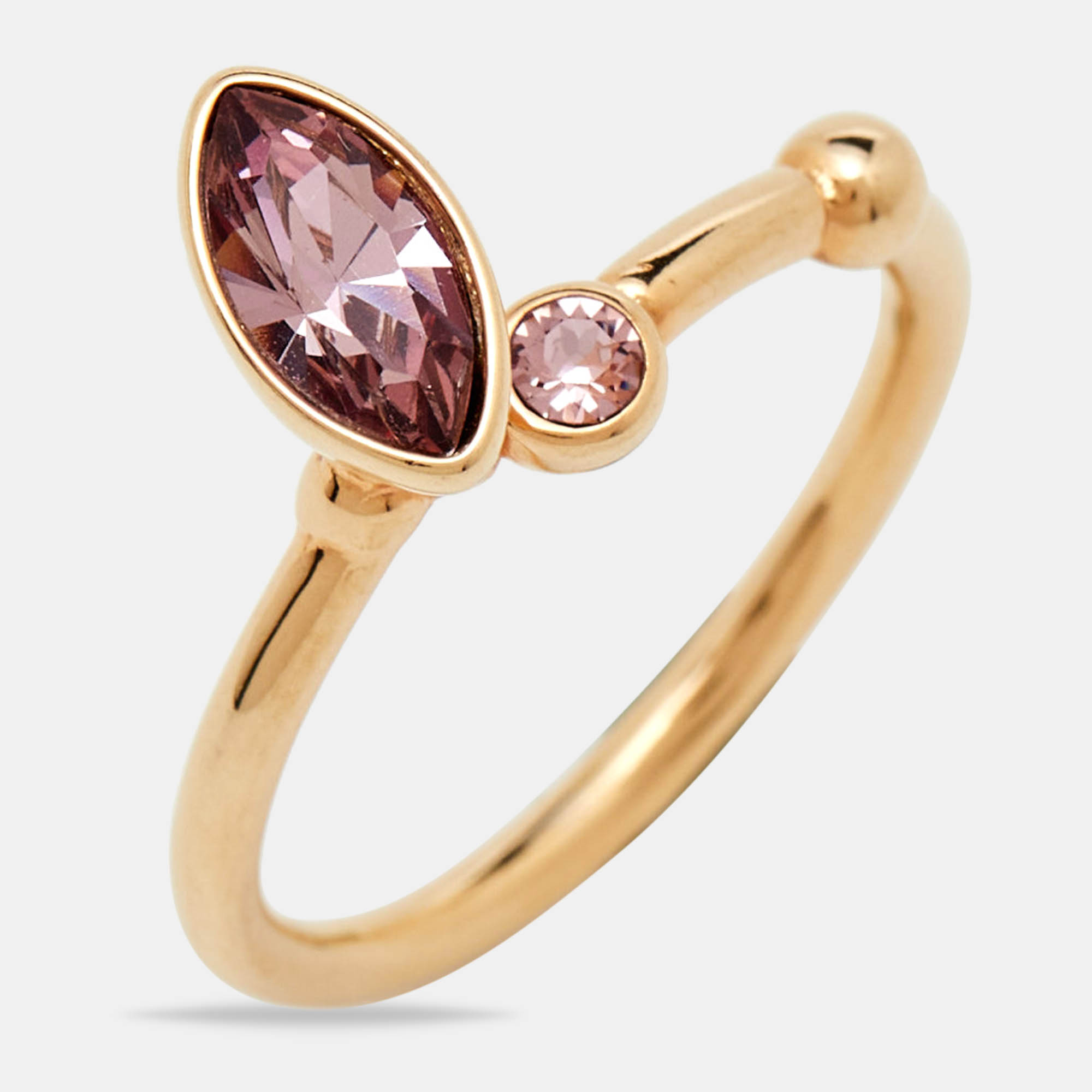 Dior Pink Crystal Gold Tone Ring Size EU 50