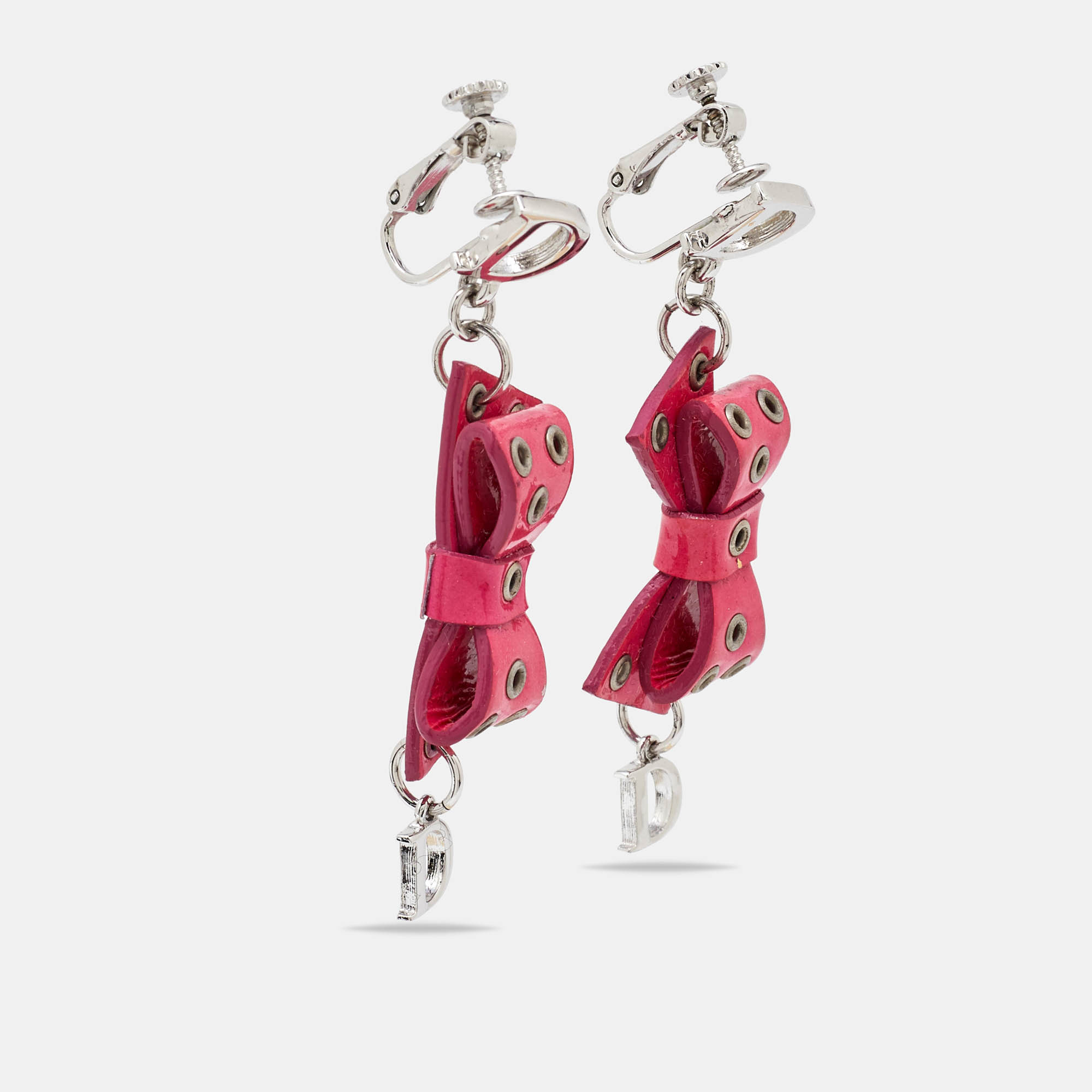 Dior Pink Bow Patent Leather Drop Earrings