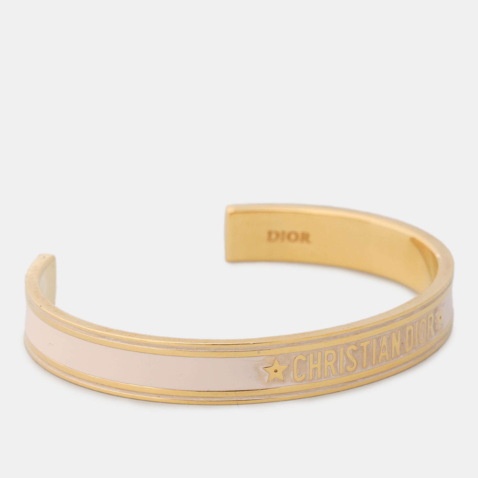 Dior Gold Tone/Light Pink Enamel Open Cuff Bracelet