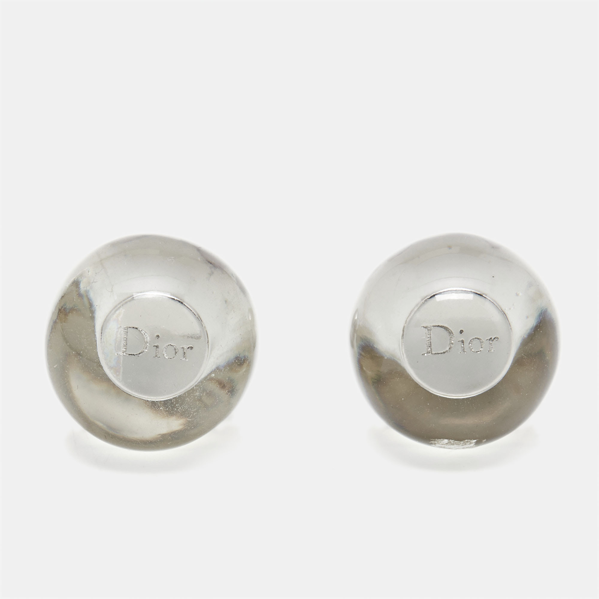 Dior Tribales Clear Resin Silver Tone Stud Earrings