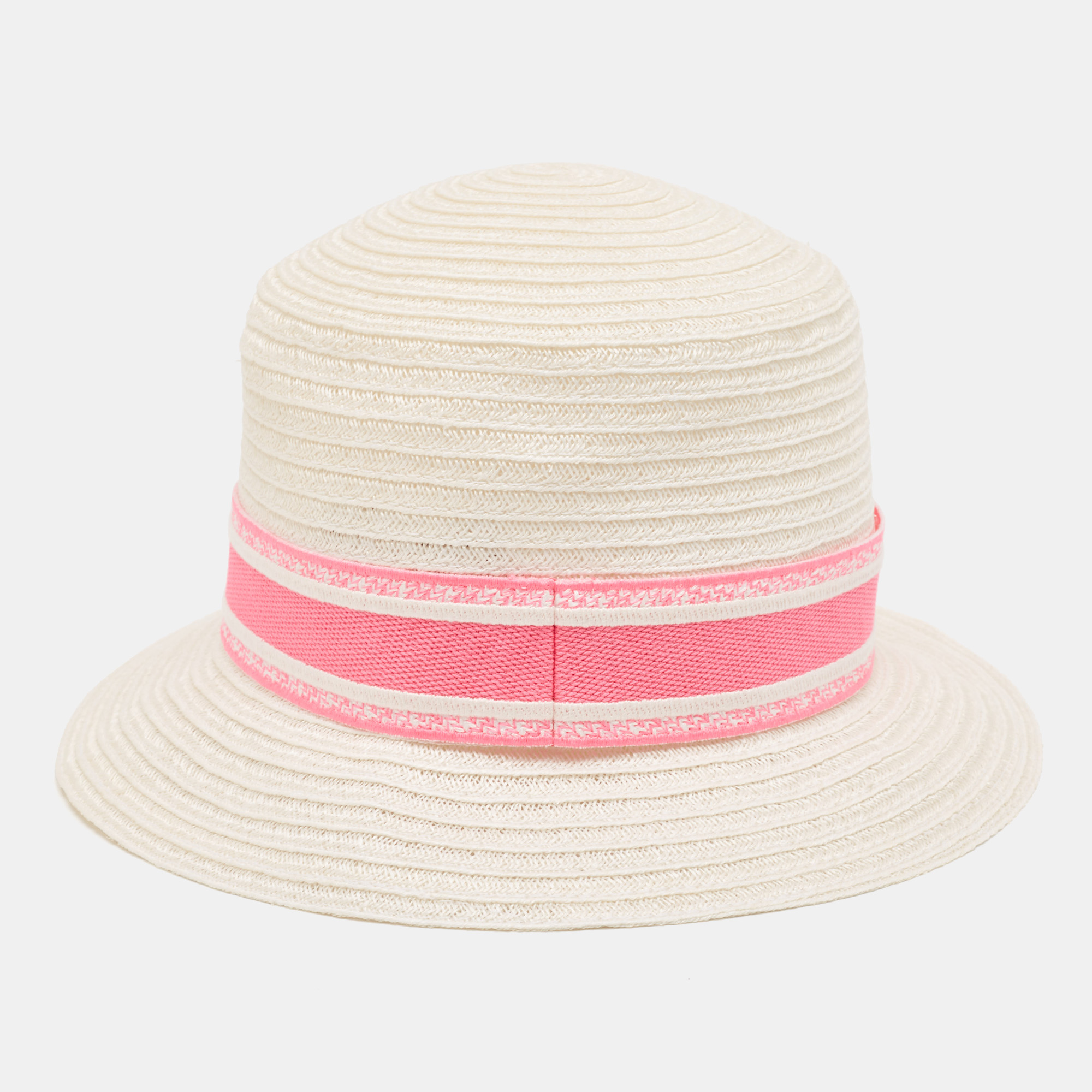 Dior Ivory/Pink Logo Detail Hemp Straw Dioresort Hat Size 58