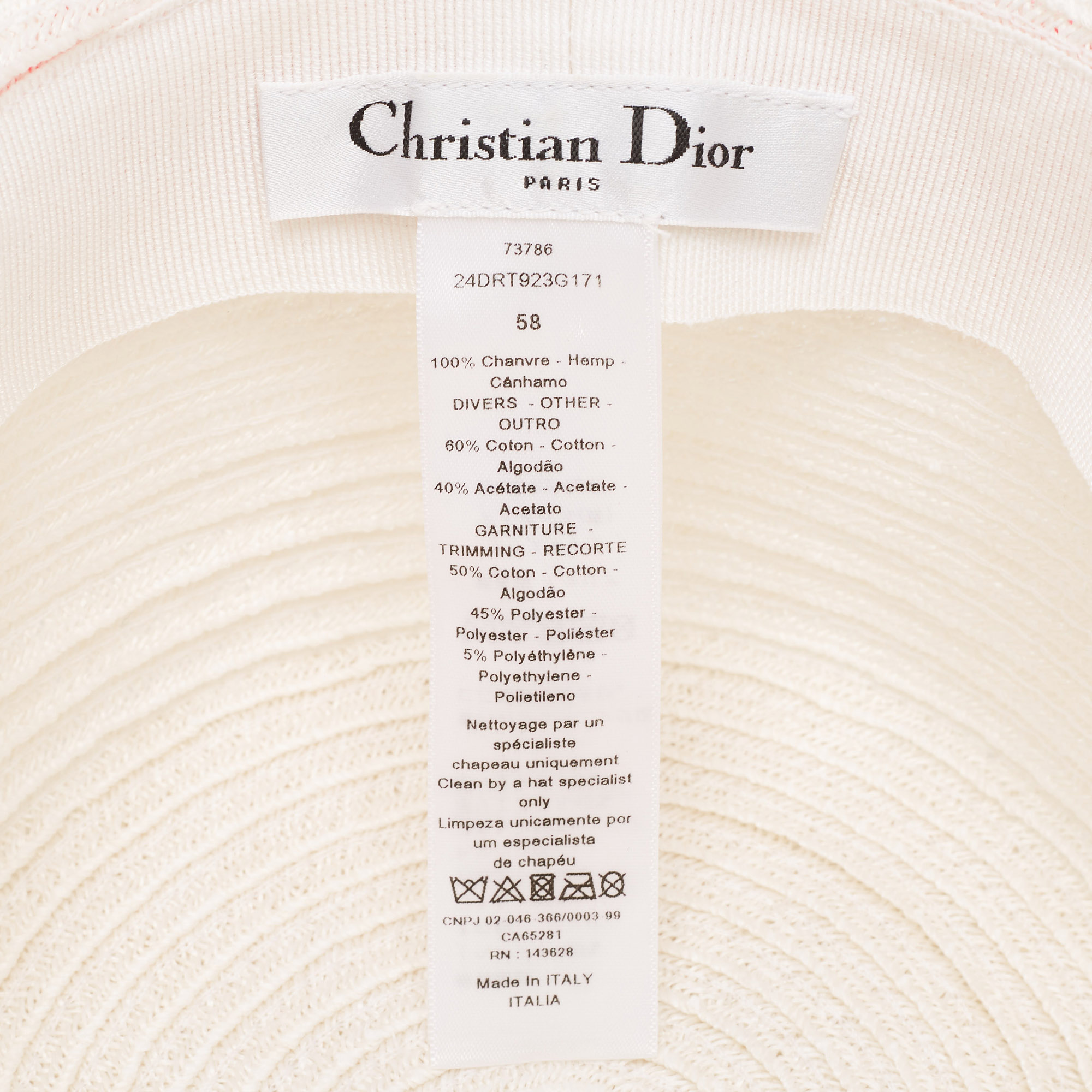 Dior Ivory/Pink Logo Detail Hemp Straw Dioresort Hat Size 58