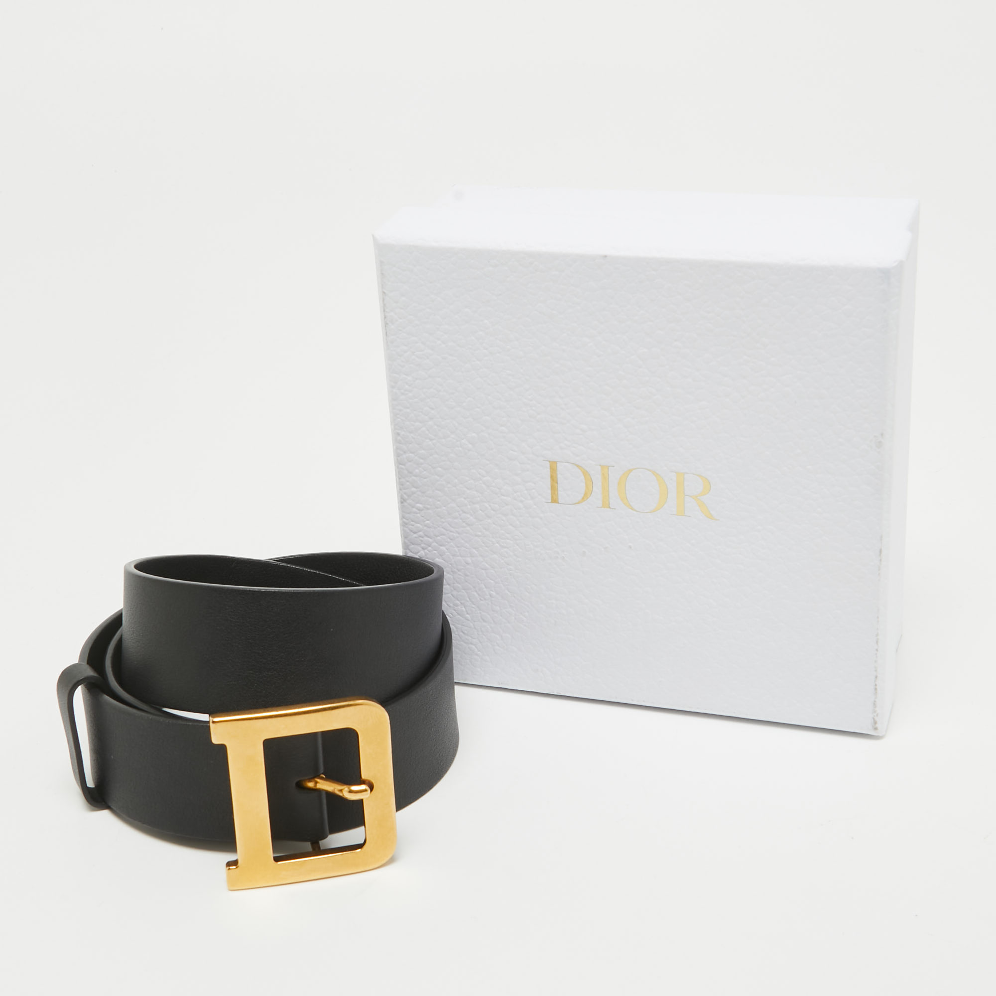 Dior Black Leather Diorquake Buckle Belt 75 CM