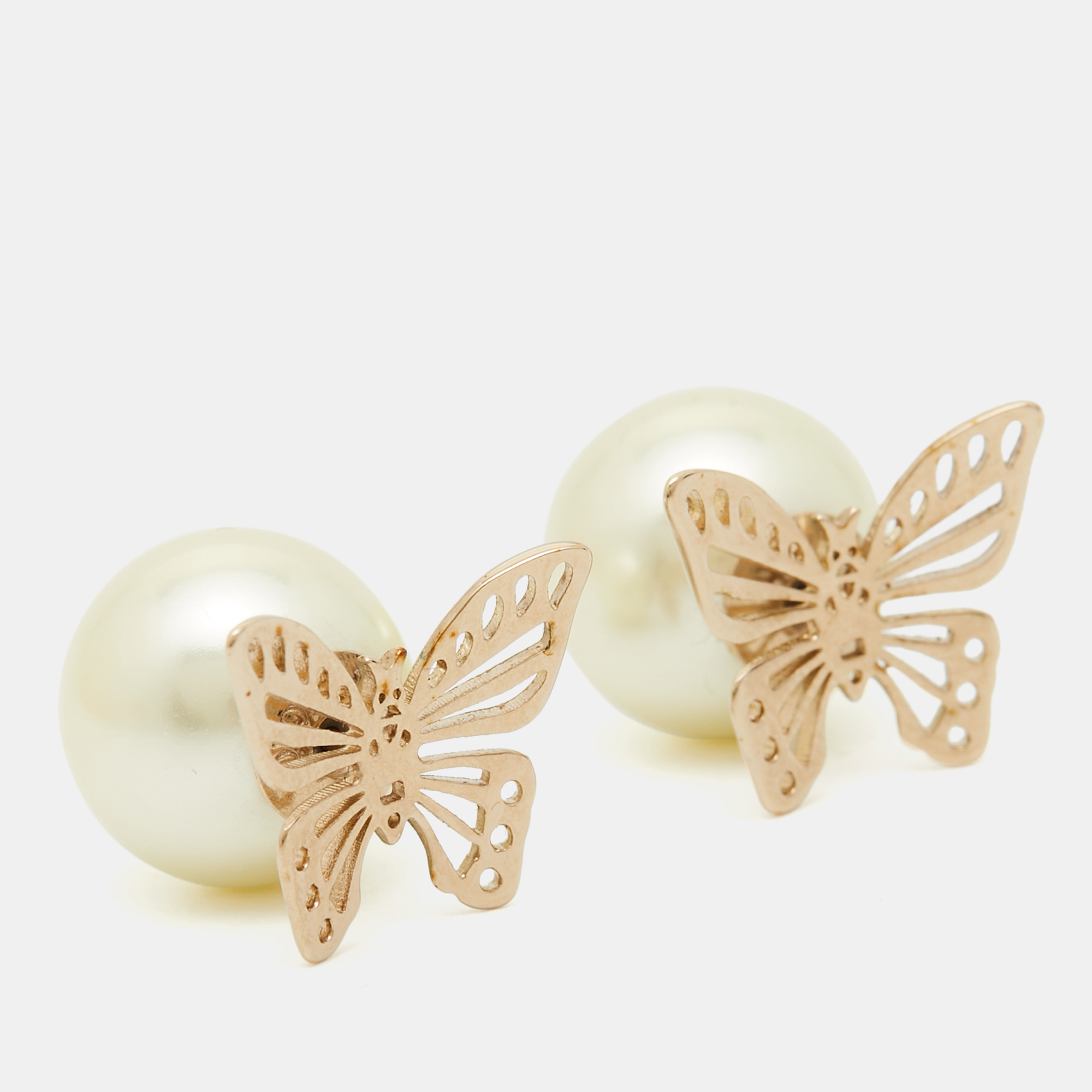 Dior Tribales Pearl Butterfly Gold Tone Earrings