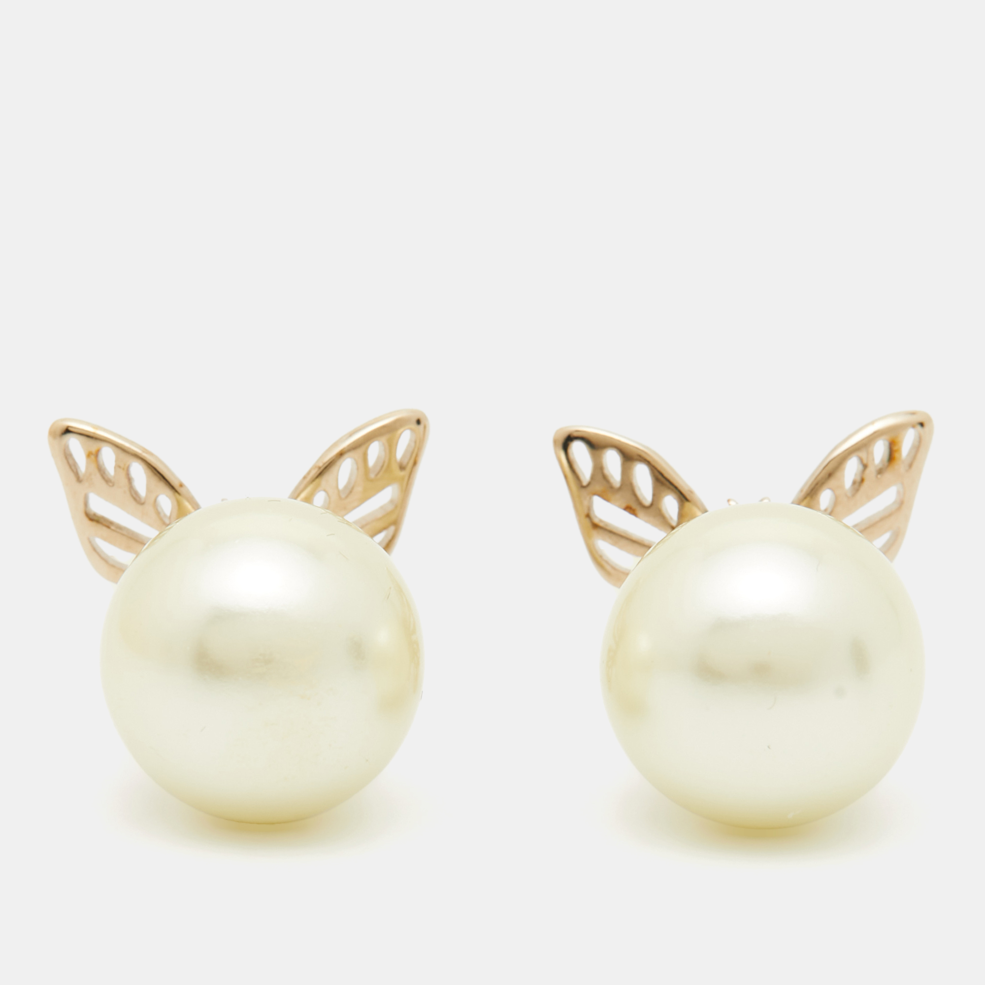 Dior Tribales Pearl Butterfly Gold Tone Earrings