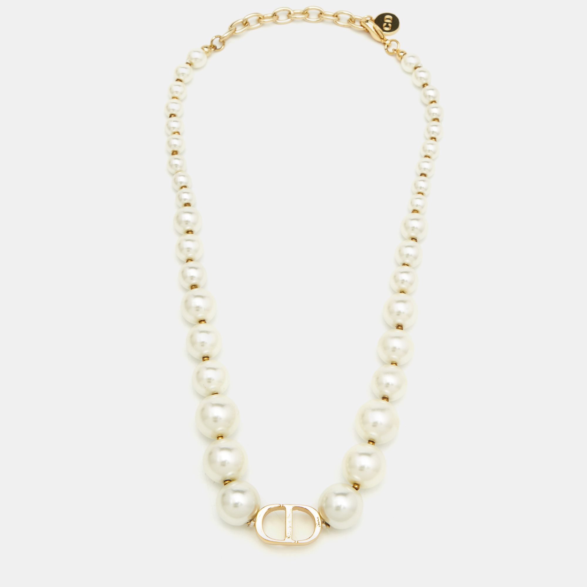 Dior 30 Montaigne Faux Pearl Gold Tone Choker Necklace