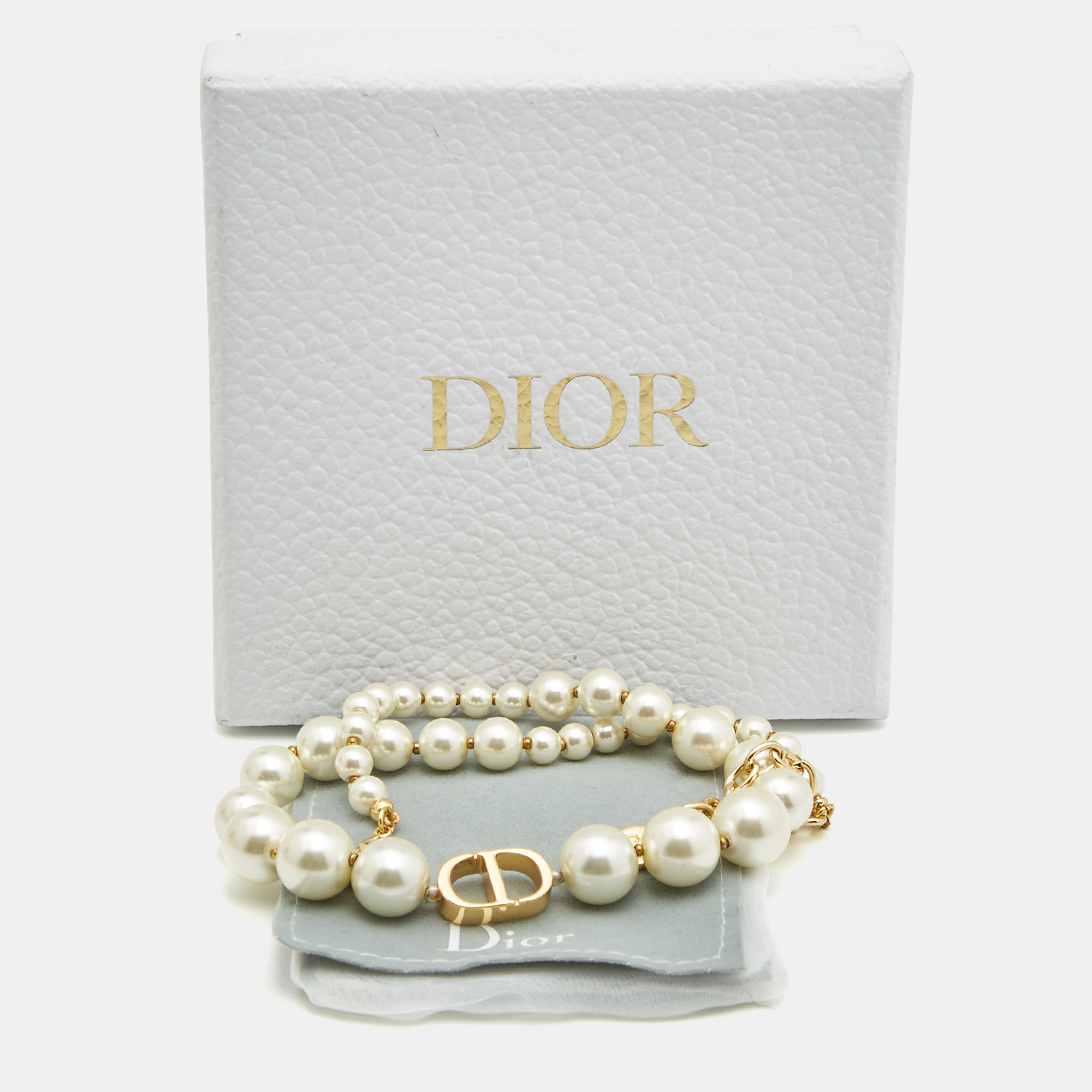 Dior 30 Montaigne Faux Pearl Gold Tone Choker Necklace