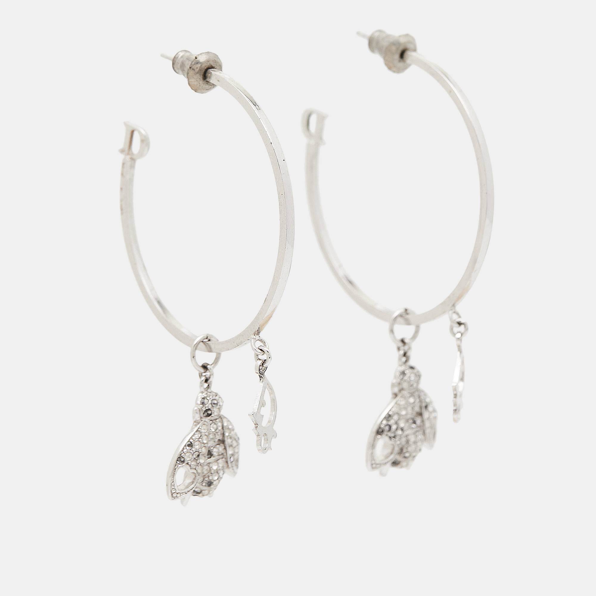 Dior Bee Crystals Silver Tone Hopp Earrings