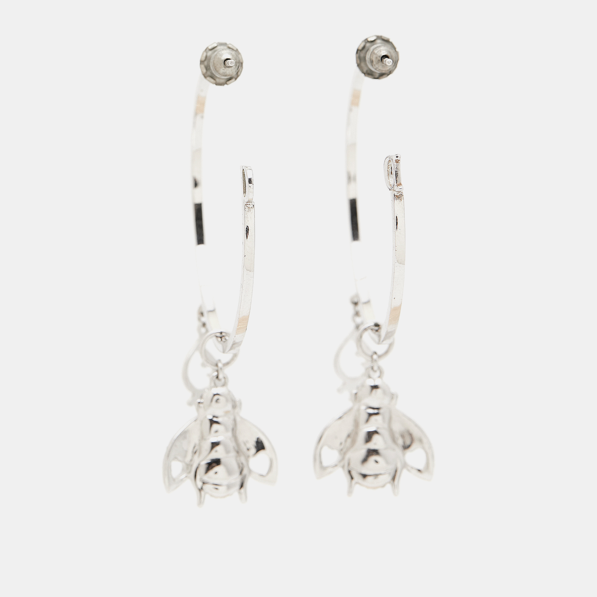 Dior Bee Crystals Silver Tone Hopp Earrings